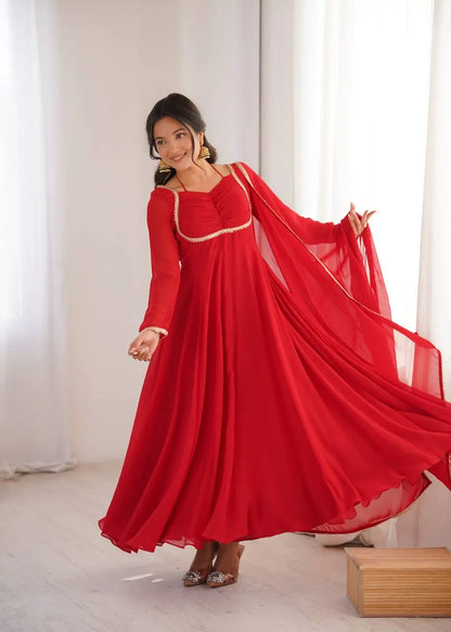 Elegant Solid Flared Anarkali Suit Set with Dupatta & Bottom | Festive & Party Wear | Available in 6 Colors