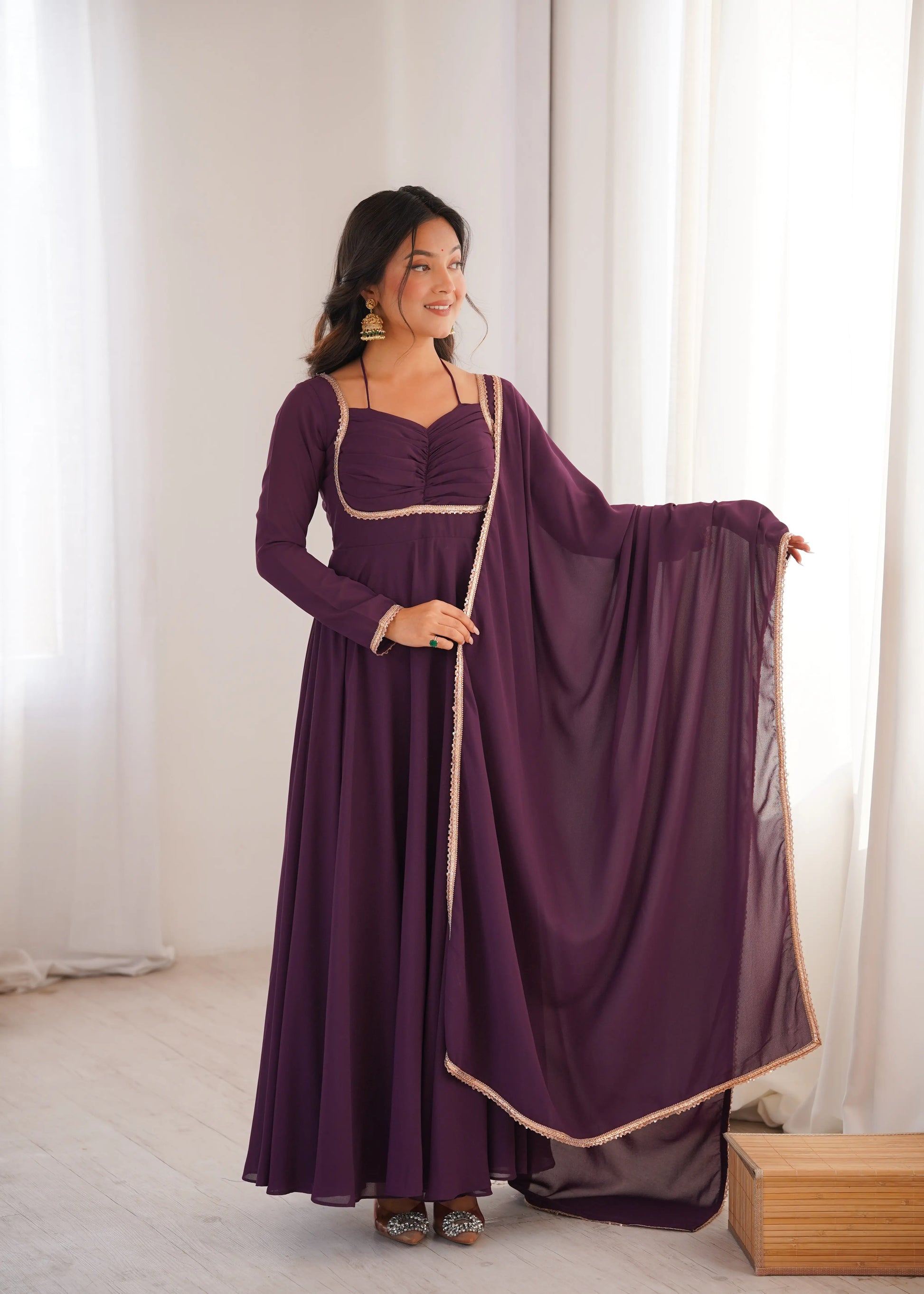 Elegant Solid Flared Anarkali Suit Set with Dupatta & Bottom | Festive & Party Wear | Available in 6 Colors