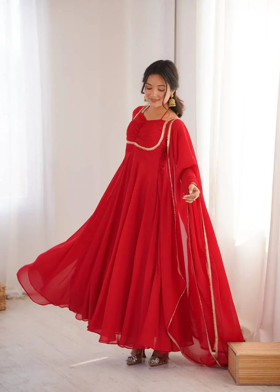 Elegant Solid Flared Anarkali Suit Set with Dupatta & Bottom | Festive & Party Wear | Available in 6 Colors