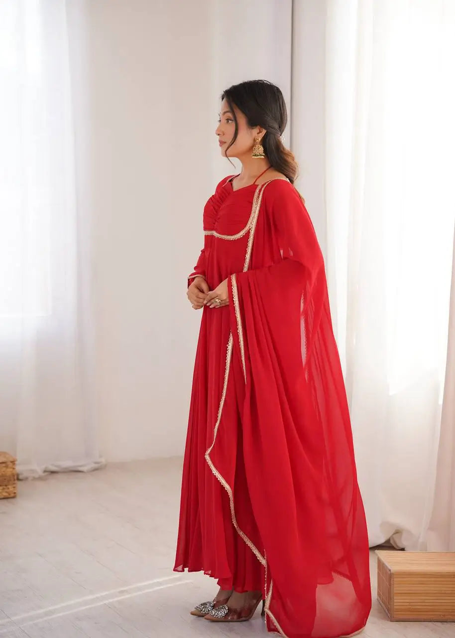 Elegant Solid Flared Anarkali Suit Set with Dupatta & Bottom | Festive & Party Wear | Available in 6 Colors