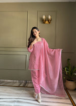 Elegant Swarovski Silk Kurta Palazzo Set with Dupatta for Festive and Party Wear