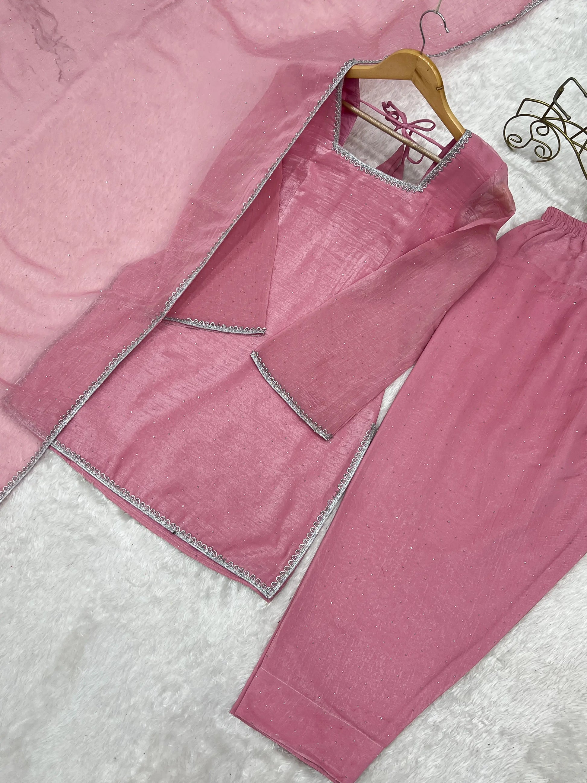 Elegant Swarovski Silk Kurta Palazzo Set with Dupatta for Festive and Party Wear