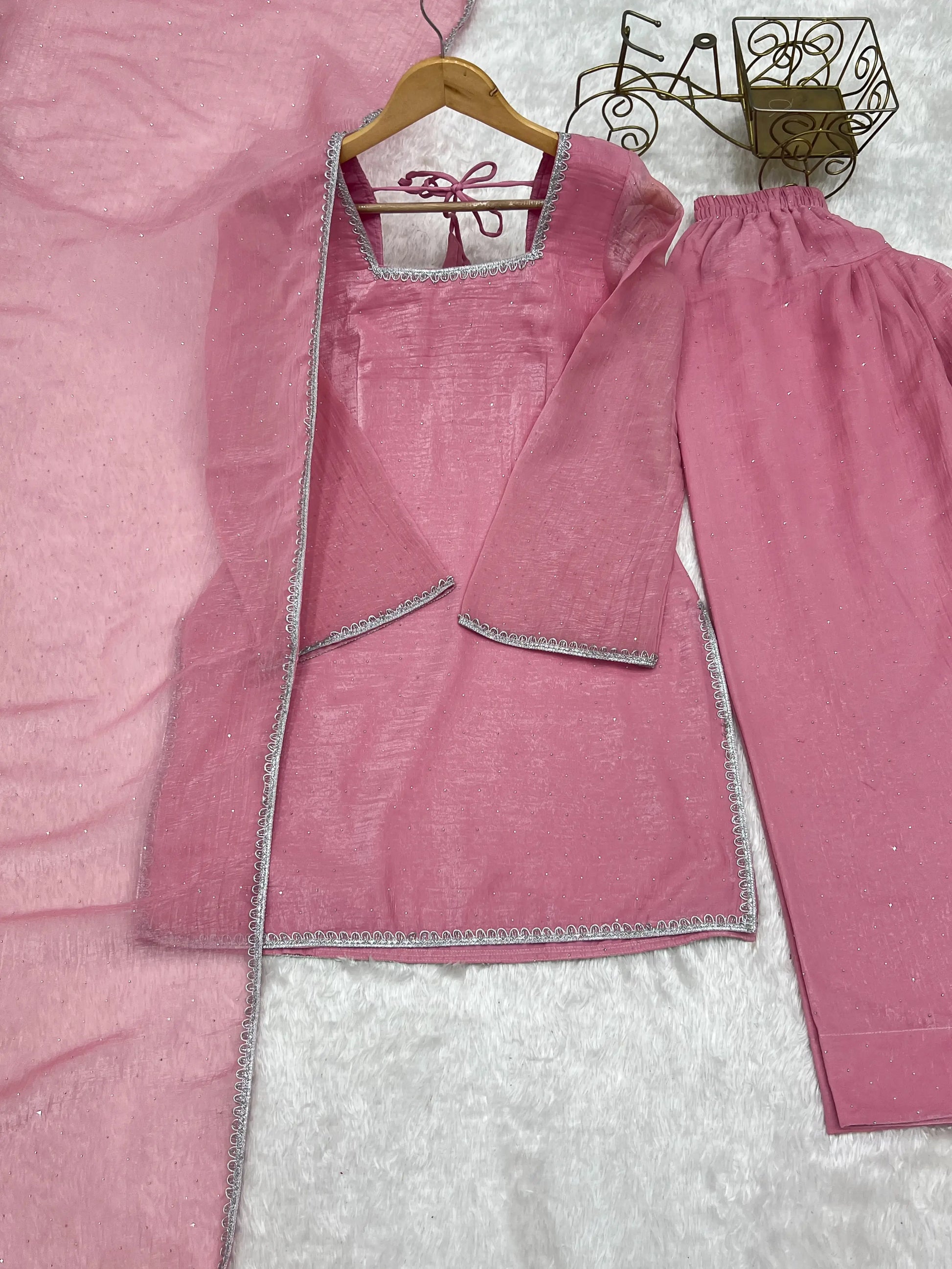 Elegant Swarovski Silk Kurta Palazzo Set with Dupatta for Festive and Party Wear