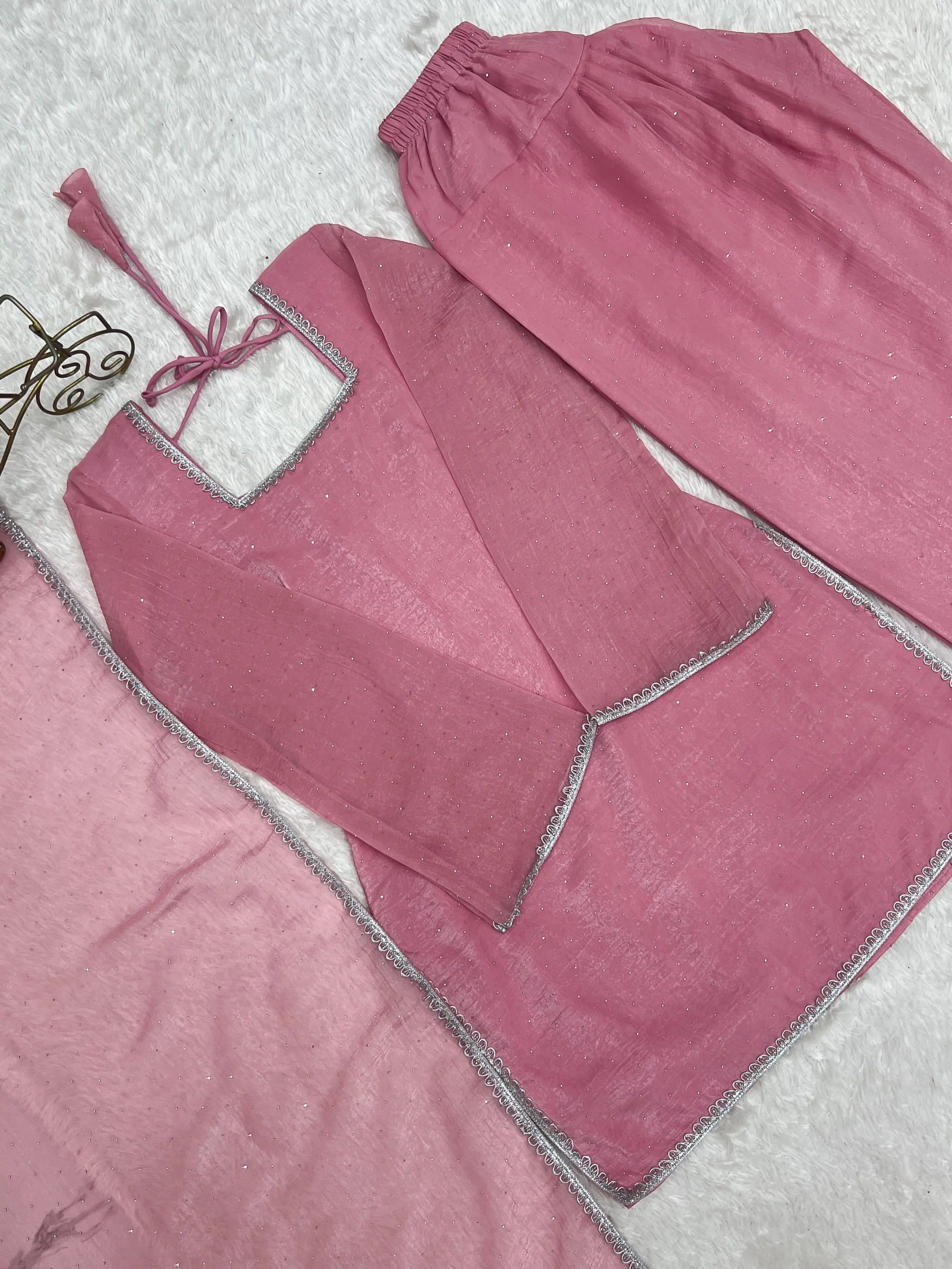 Elegant Swarovski Silk Kurta Palazzo Set with Dupatta for Festive and Party Wear