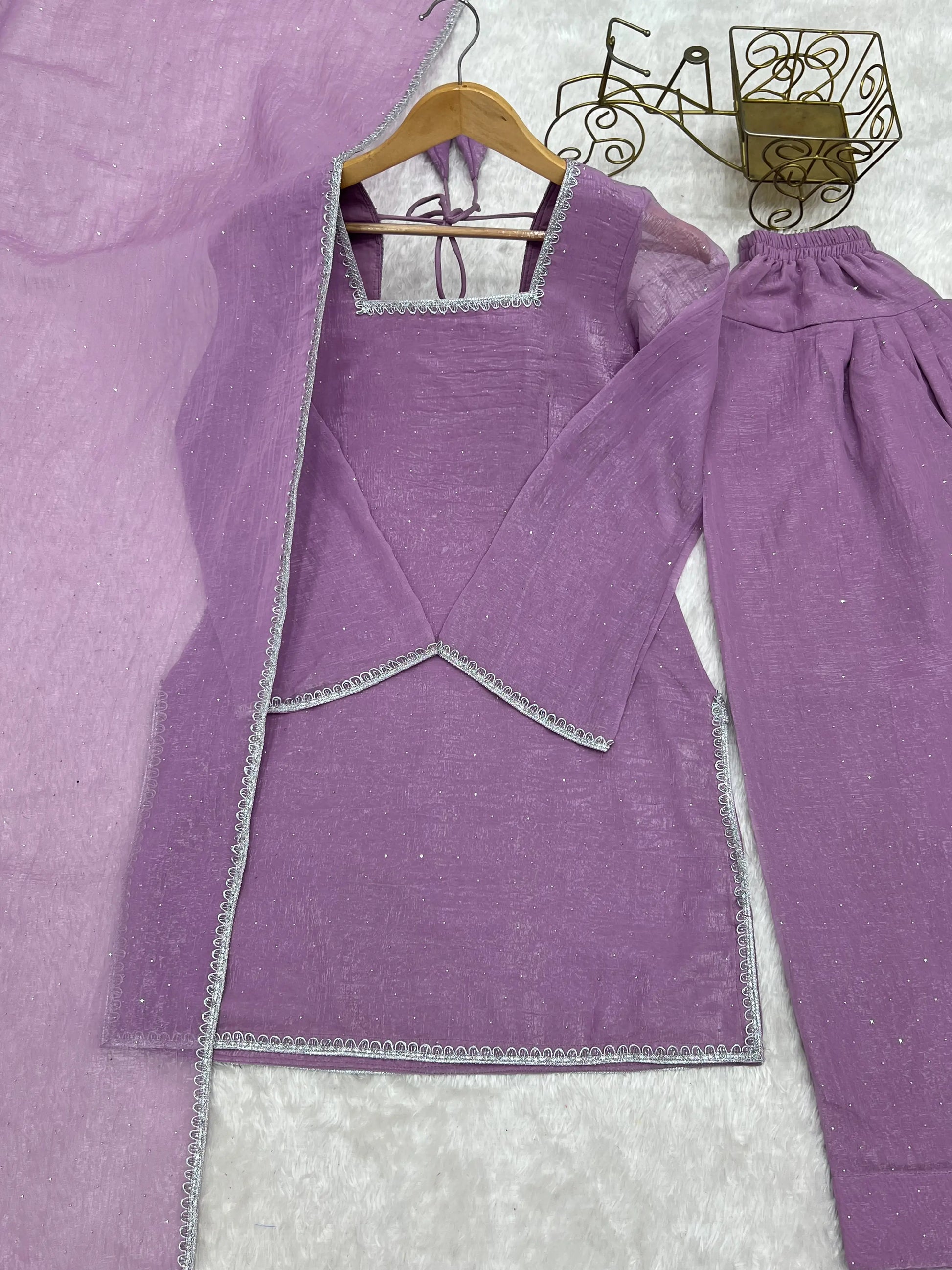 Elegant Swarovski Silk Kurta Palazzo Set with Dupatta for Festive and Party Wear