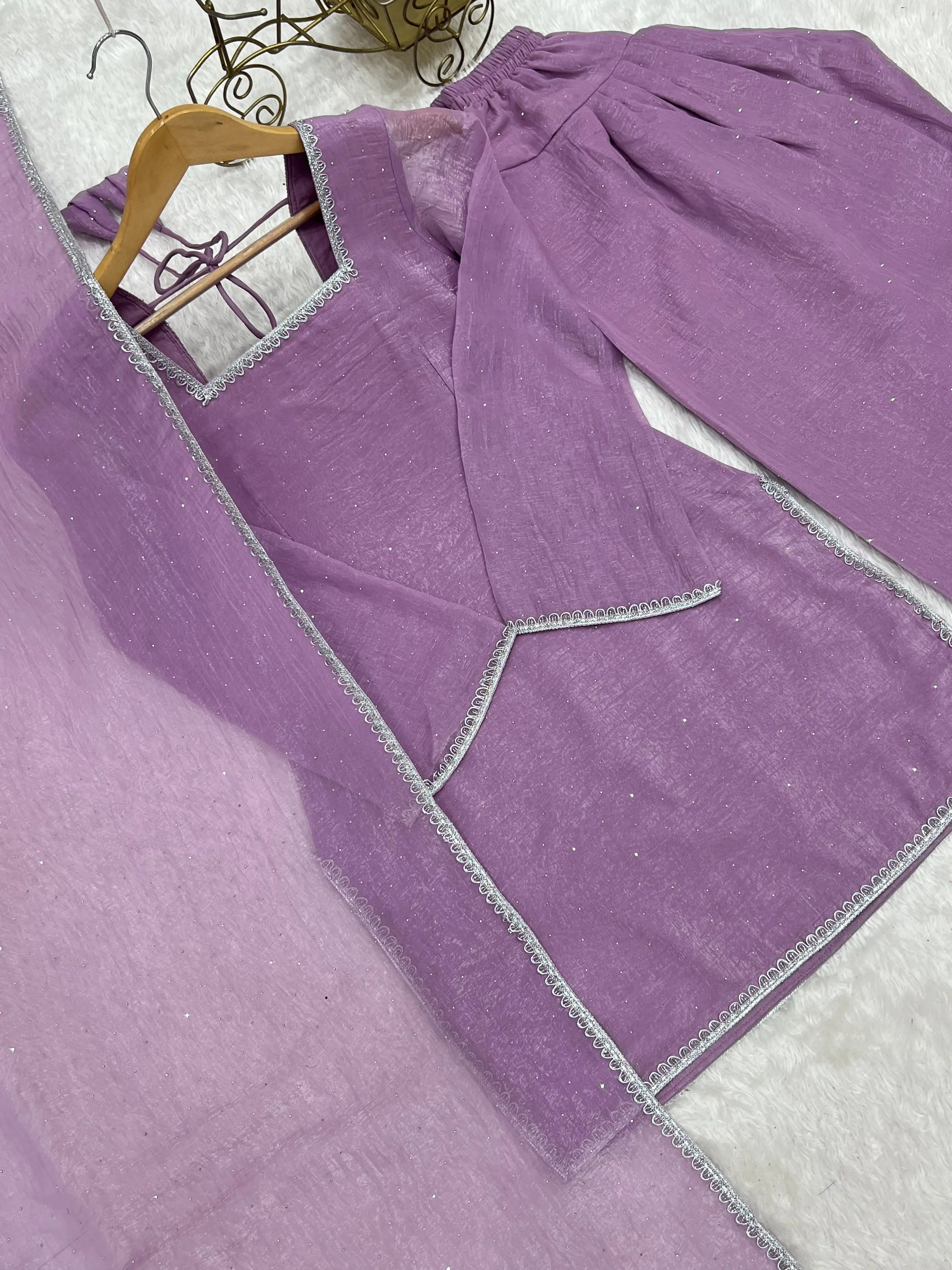Elegant Swarovski Silk Kurta Palazzo Set with Dupatta for Festive and Party Wear