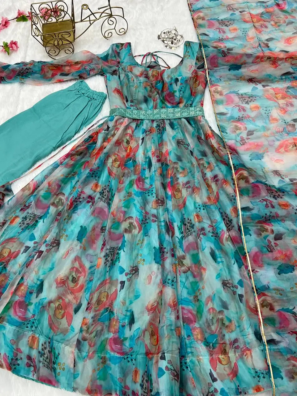 Elegant Tabby Organza Silk Anarkali Set with Dupatta