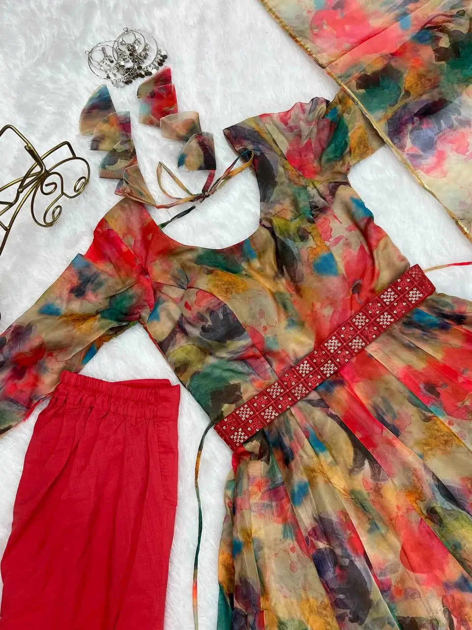 Elegant Tabby Organza Silk Anarkali Set with Dupatta