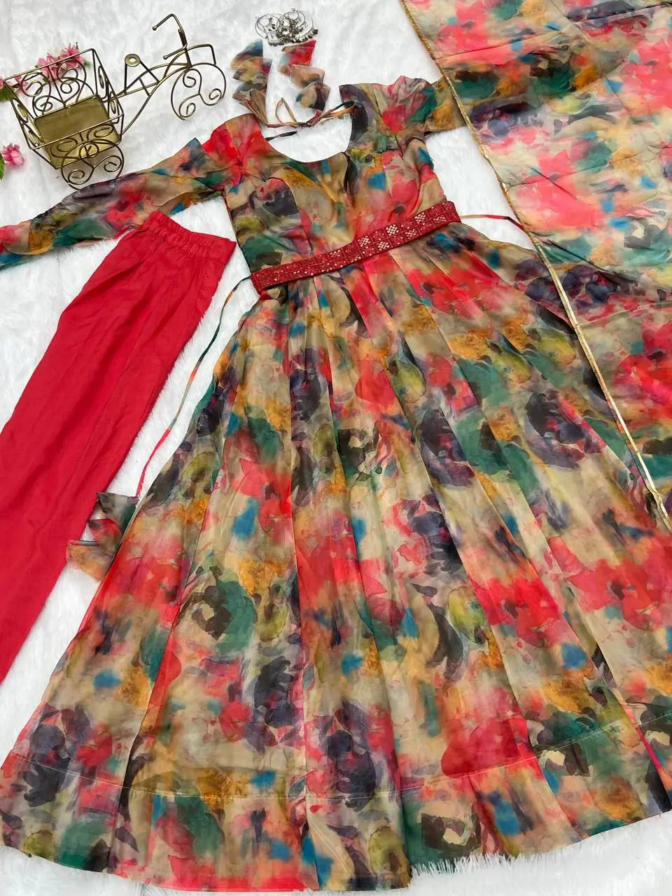 Elegant Tabby Organza Silk Anarkali Set with Dupatta