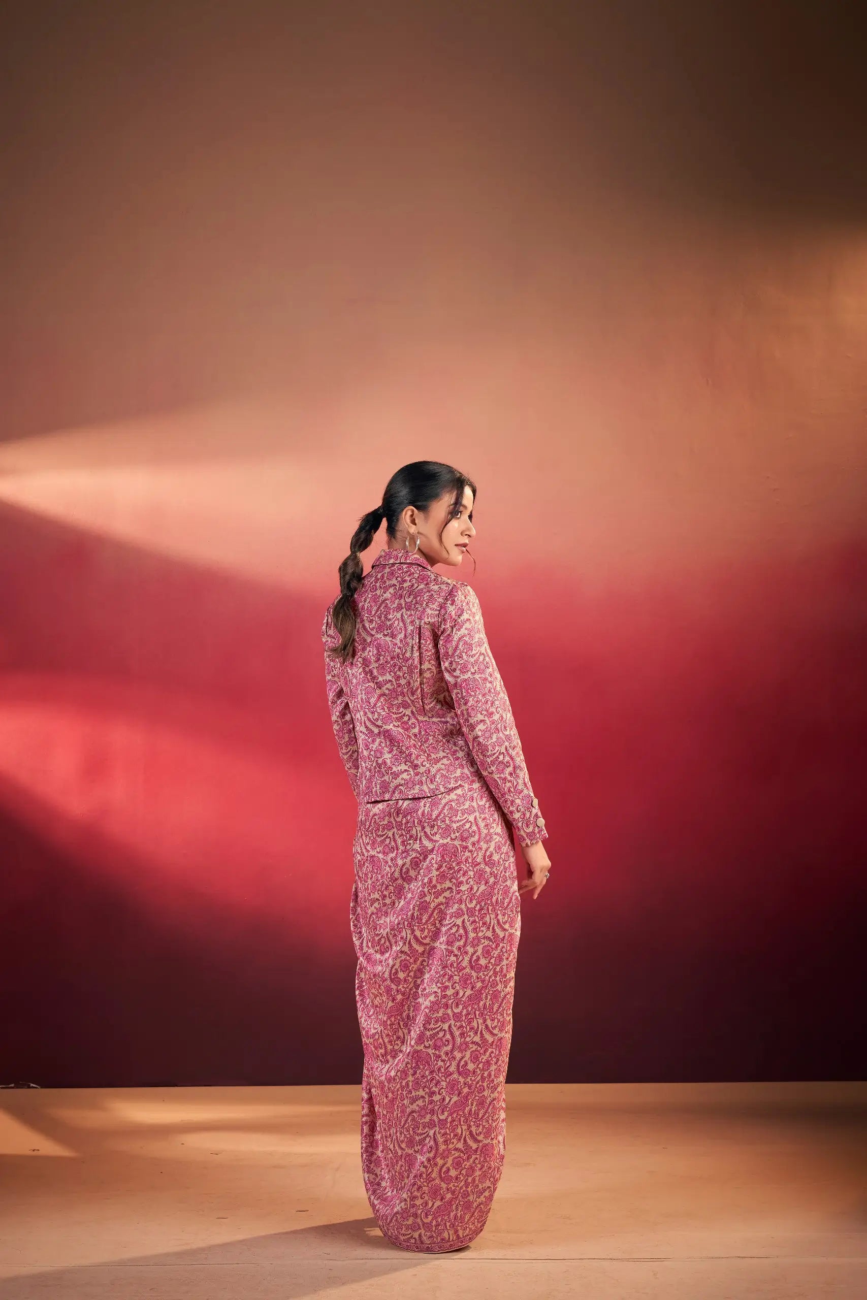 Elegant Tasar Silk Printed Co Ord Set with Jacket Layer for Festive and Occasion Wear