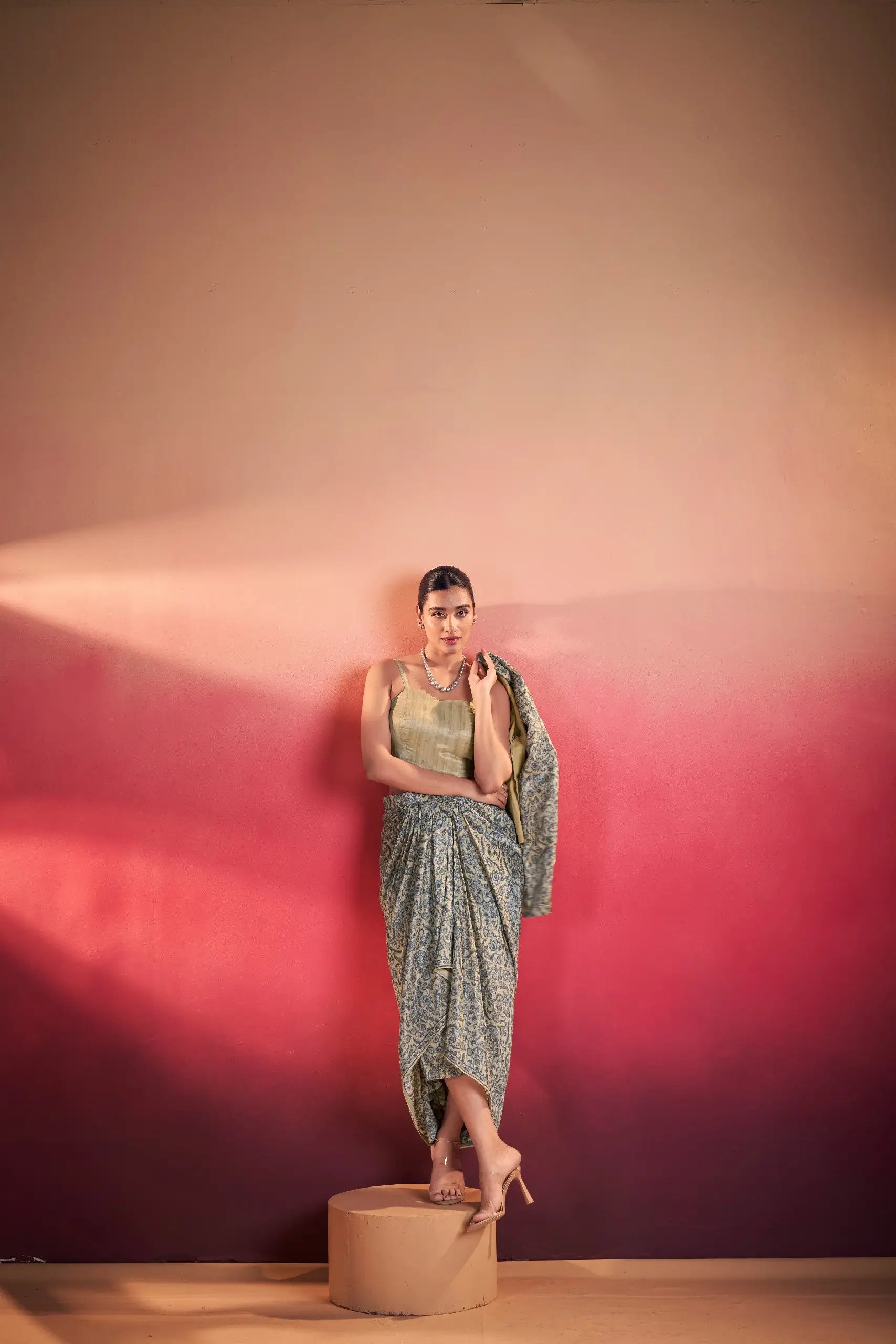 Elegant Tasar Silk Printed Co Ord Set with Jacket Layer for Festive and Occasion Wear