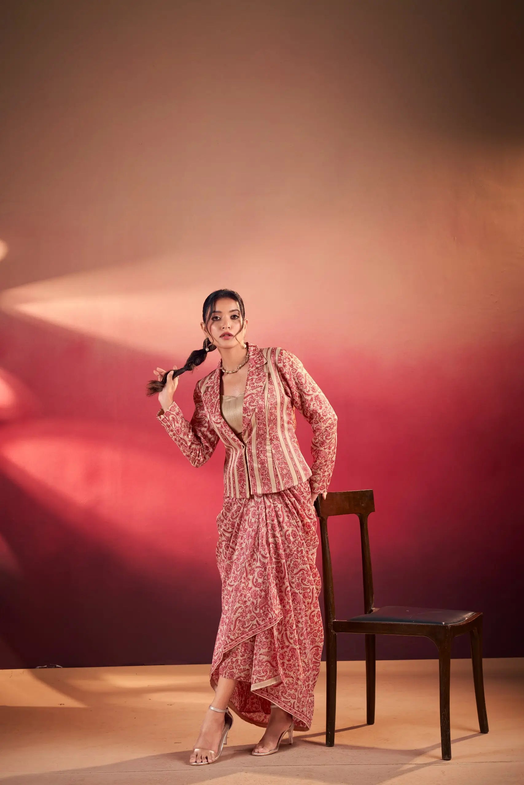 Elegant Tasar Silk Printed Co Ord Set with Jacket Layer for Festive and Occasion Wear