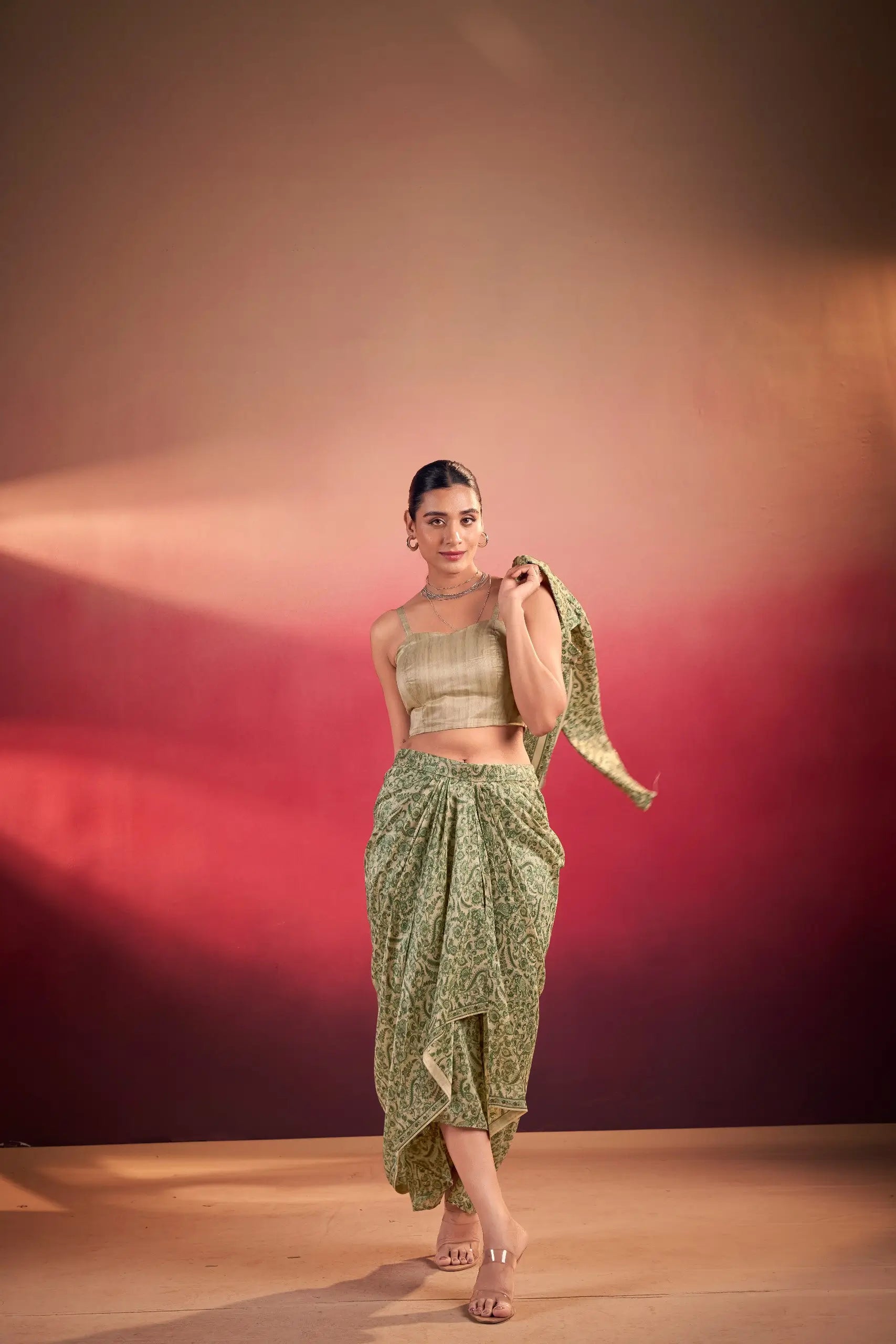 Elegant Tasar Silk Printed Co Ord Set with Jacket Layer for Festive and Occasion Wear