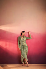 Elegant Tasar Silk Printed Co Ord Set with Jacket Layer for Festive and Occasion Wear