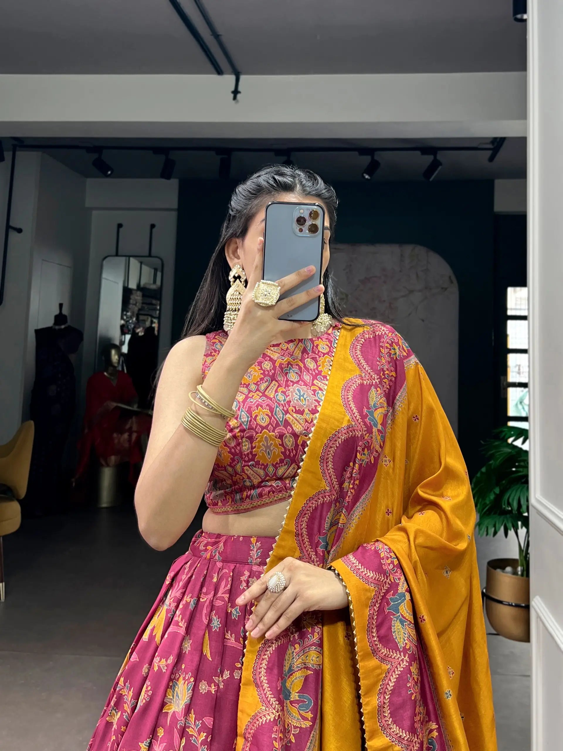 Elegant Tasar Silk Printed Lehenga Set for Festive and Wedding Wear