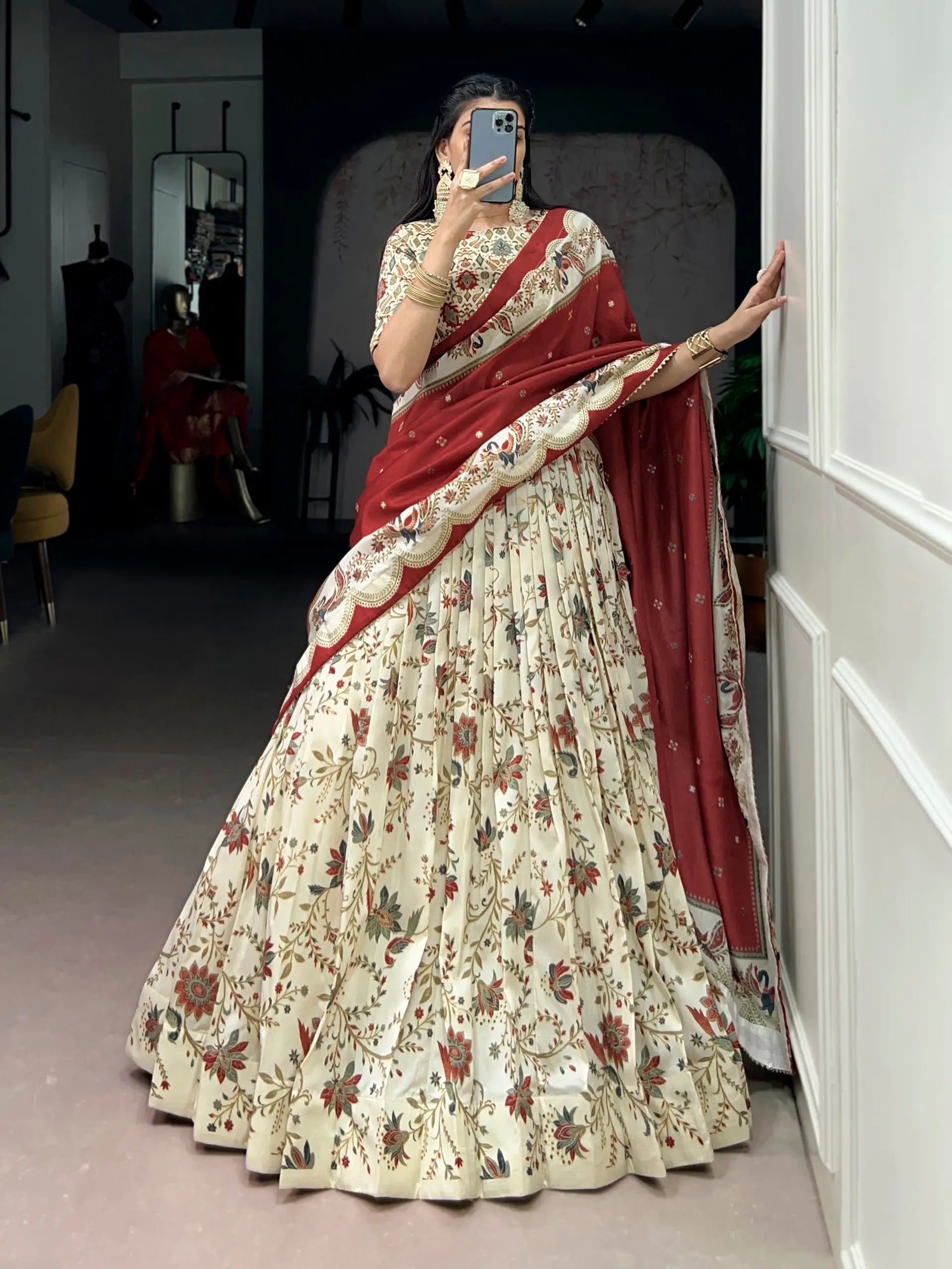 Elegant Tasar Silk Printed Lehenga Set for Festive and Wedding Wear