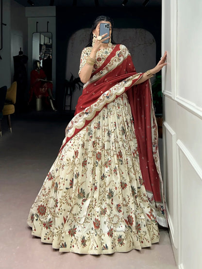 Elegant Tasar Silk Printed Lehenga Set for Festive and Wedding Wear