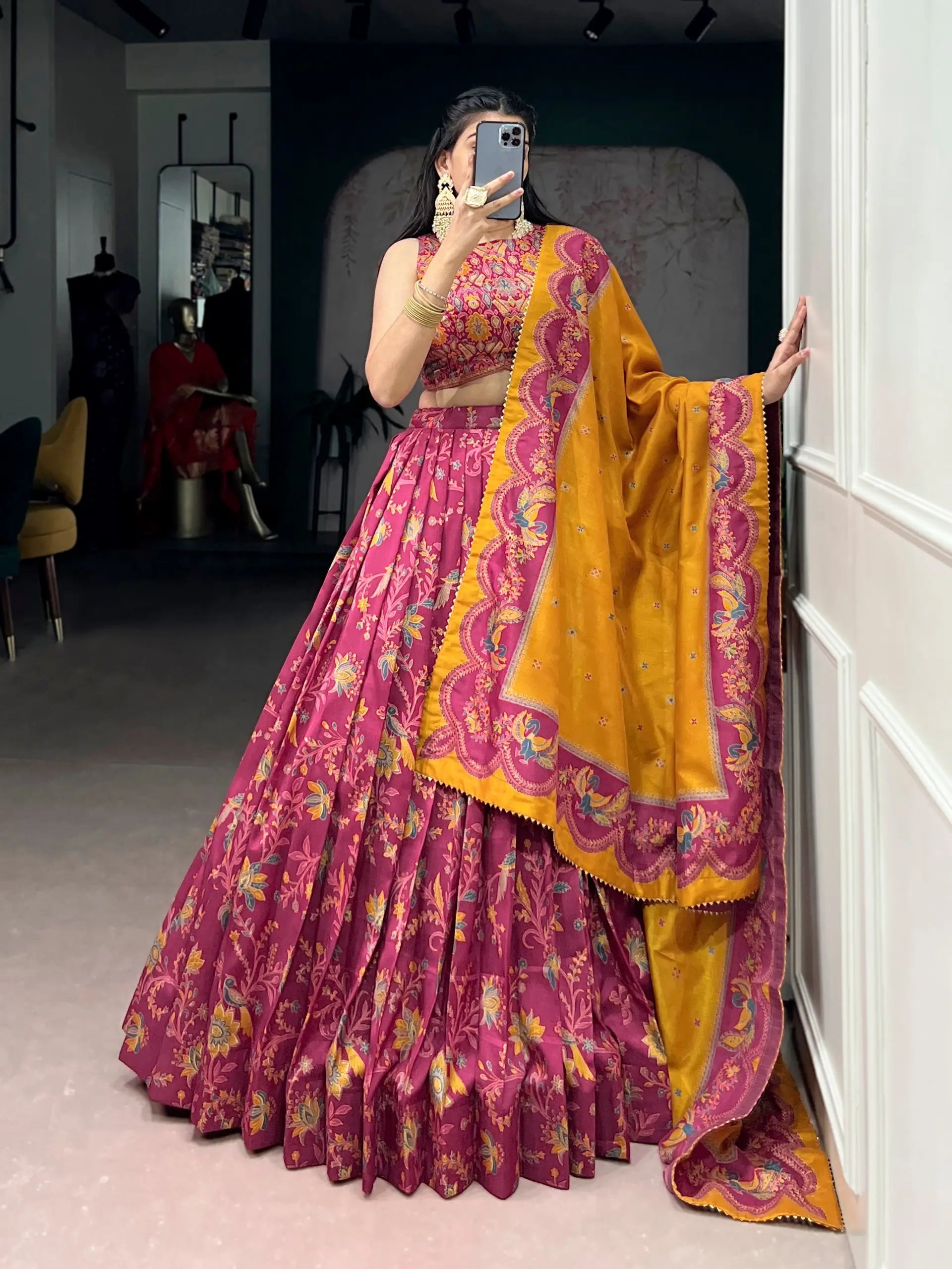 Elegant Tasar Silk Printed Lehenga Set for Festive and Wedding Wear