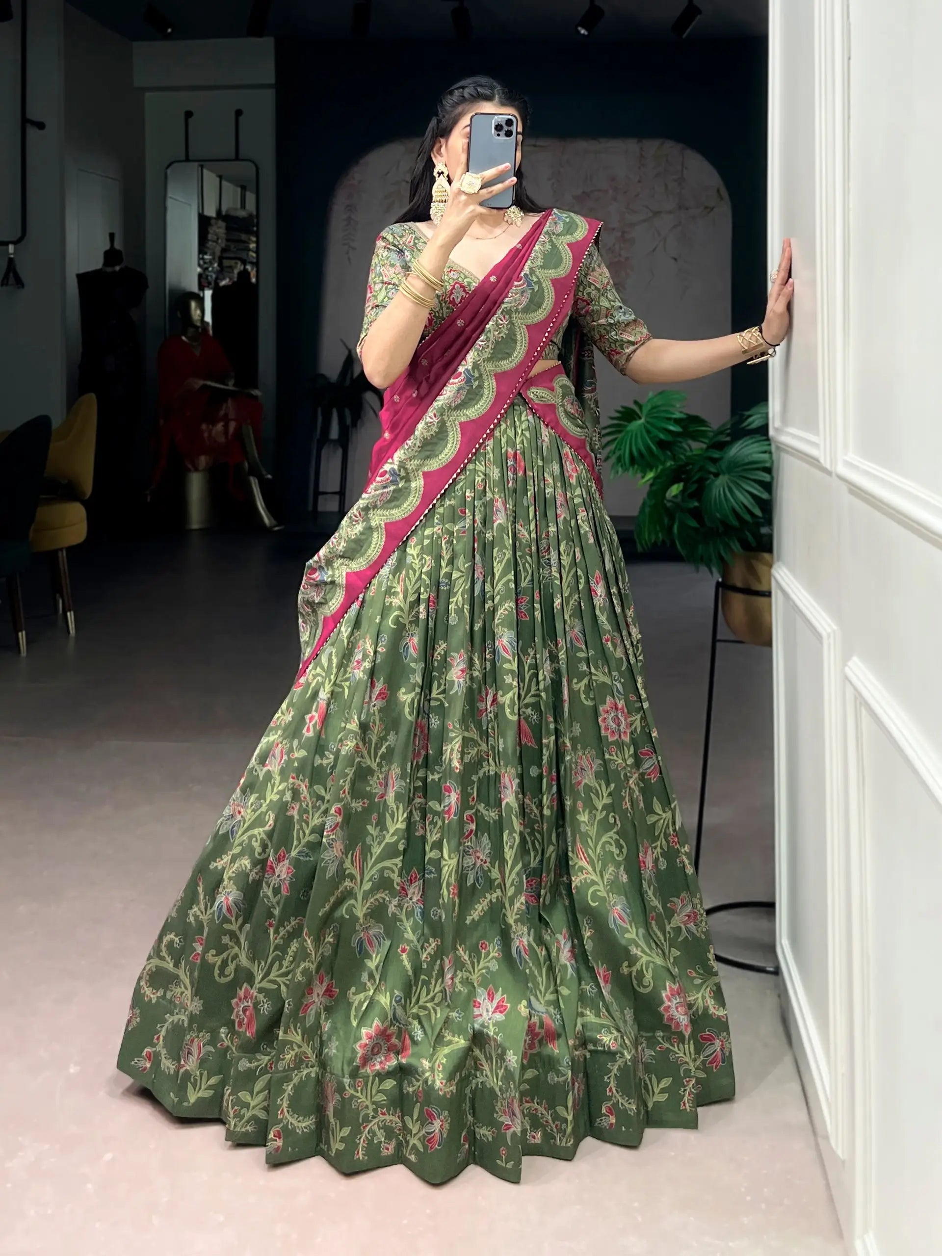 Elegant Tasar Silk Printed Lehenga Set for Festive and Wedding Wear