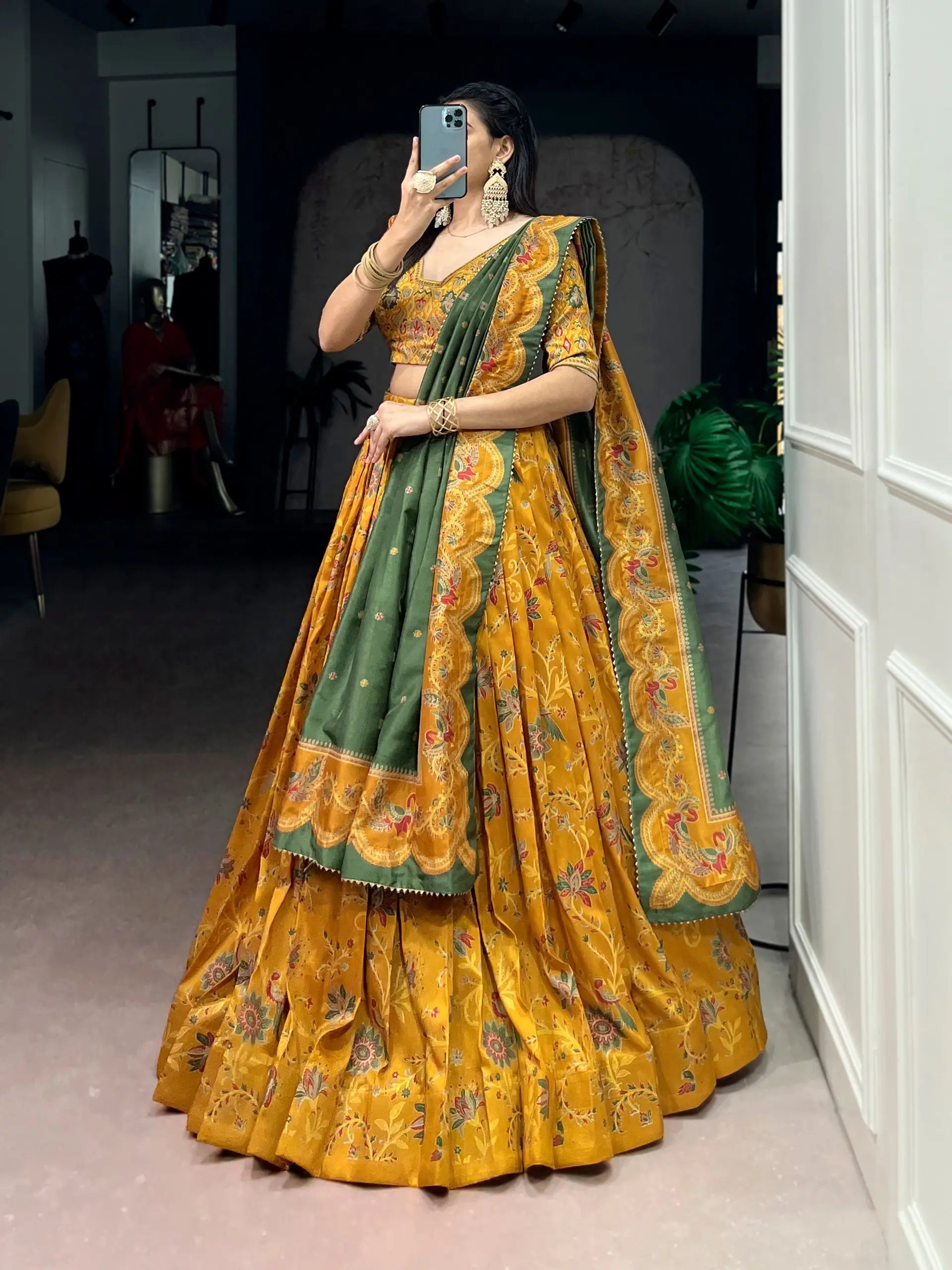 Elegant Tasar Silk Printed Lehenga Set for Festive and Wedding Wear