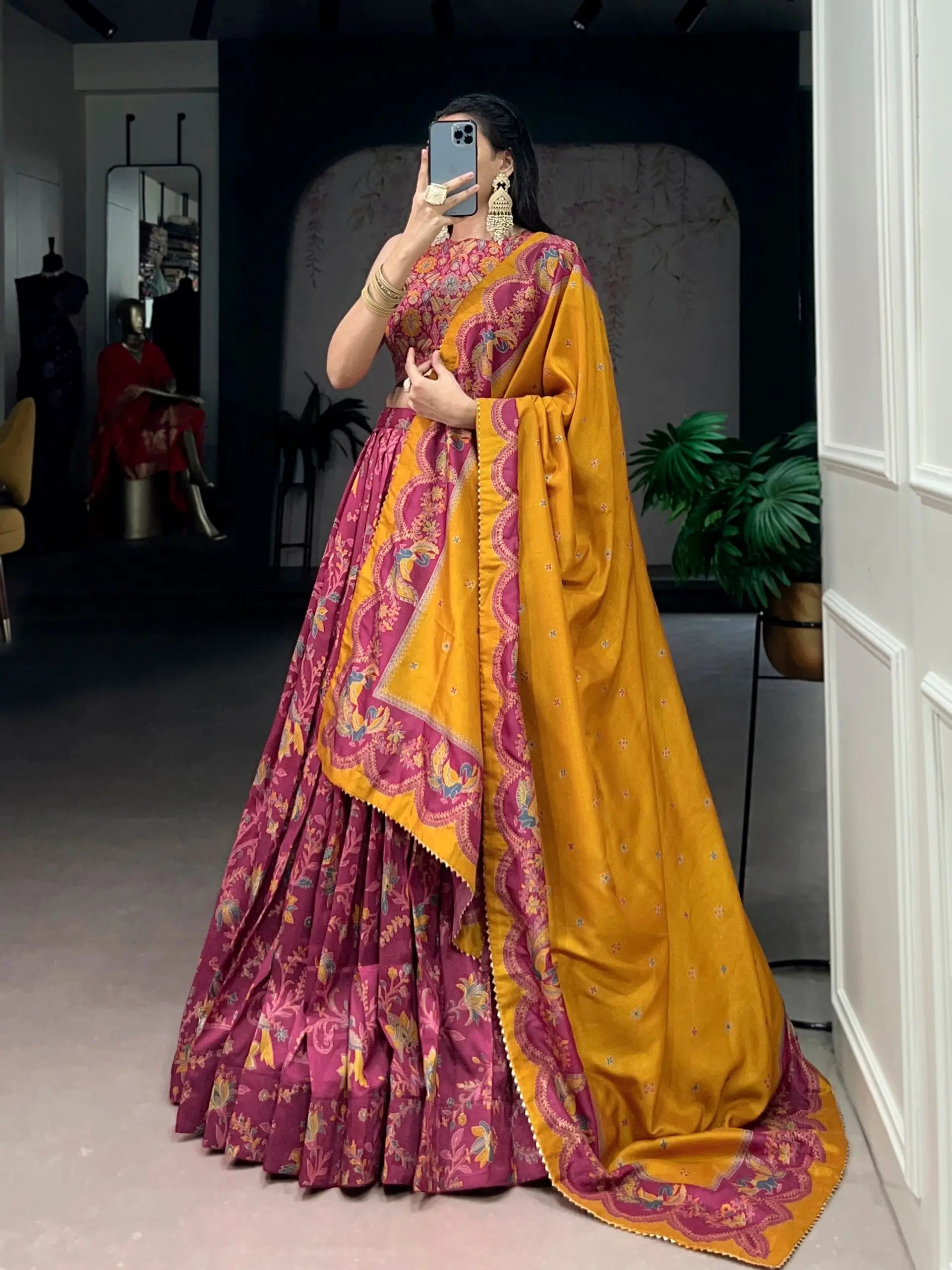 Elegant Tasar Silk Printed Lehenga Set for Festive and Wedding Wear