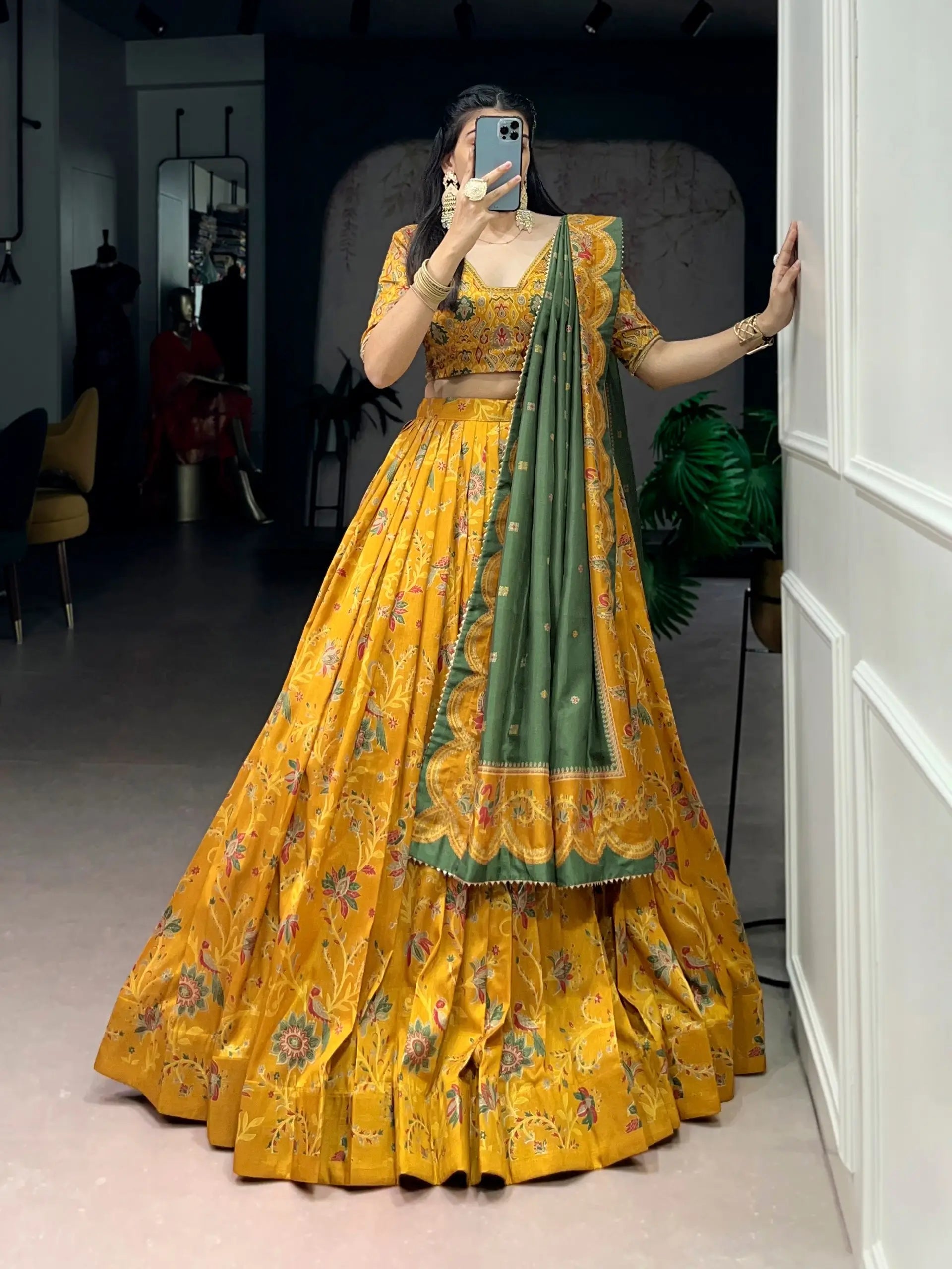 Elegant Tasar Silk Printed Lehenga Set for Festive and Wedding Wear