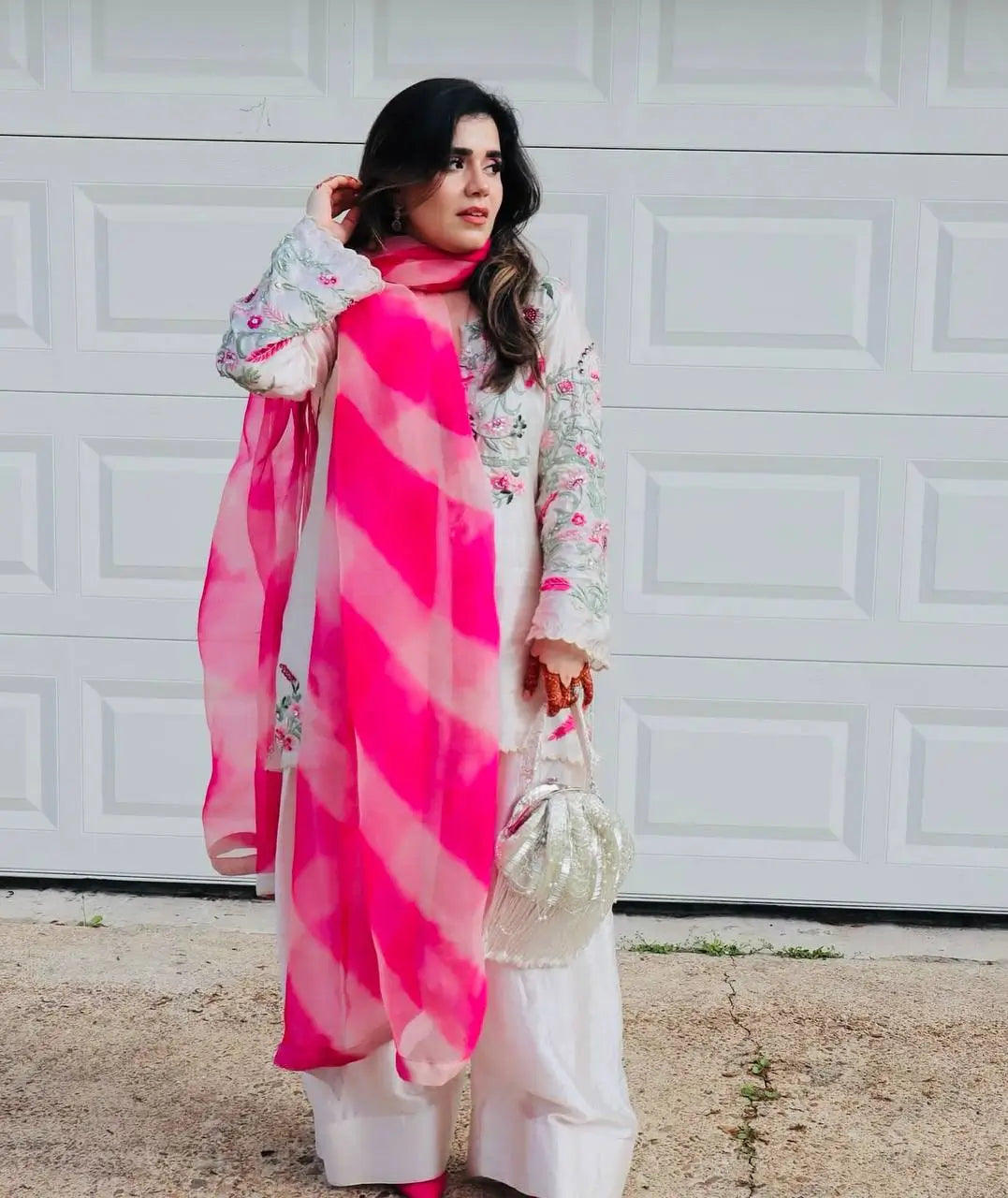 Elegant Vichitra Silk Palazzo Suit with Real Mirror Embroidery & Organza Silk Dupatta | Fully Stitched