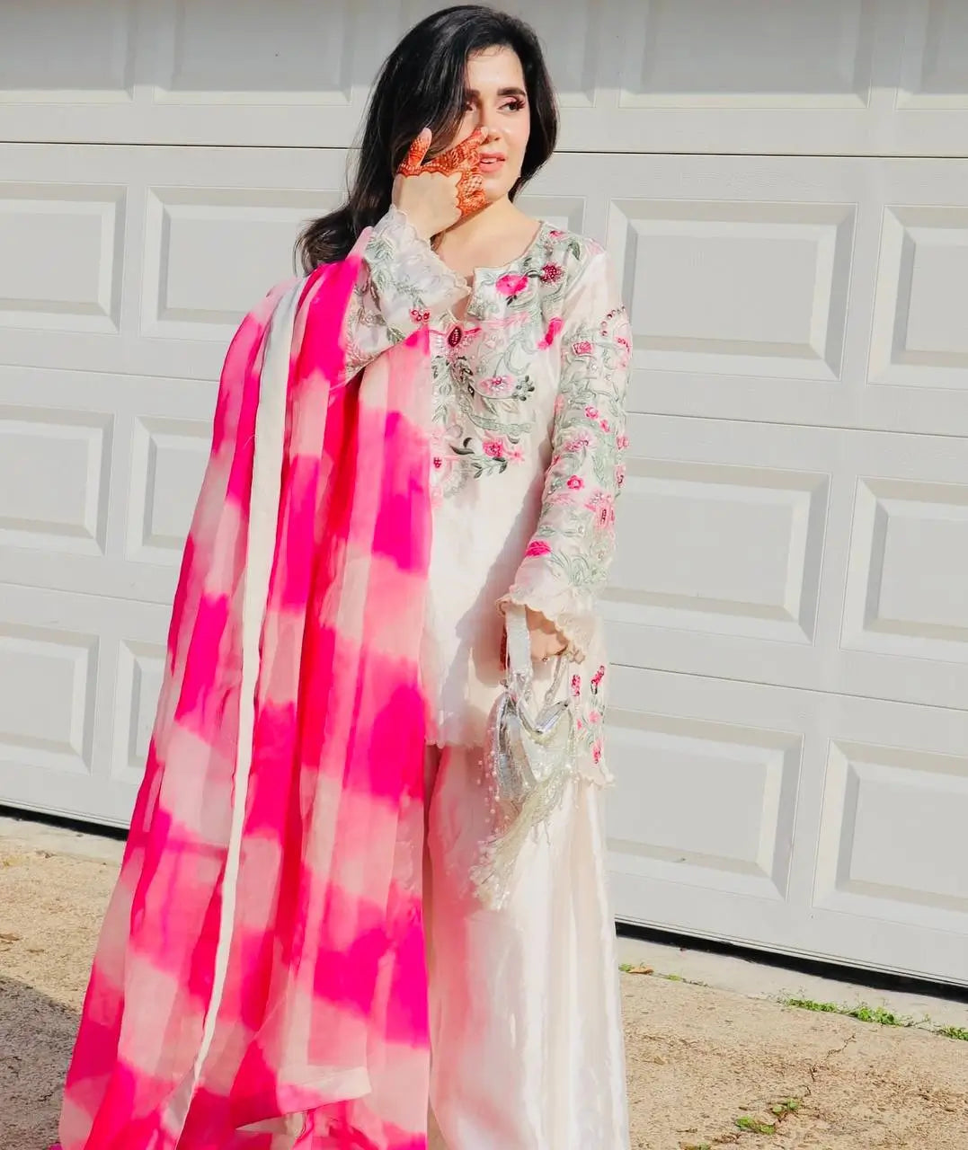 Elegant Vichitra Silk Palazzo Suit with Real Mirror Embroidery & Organza Silk Dupatta | Fully Stitched