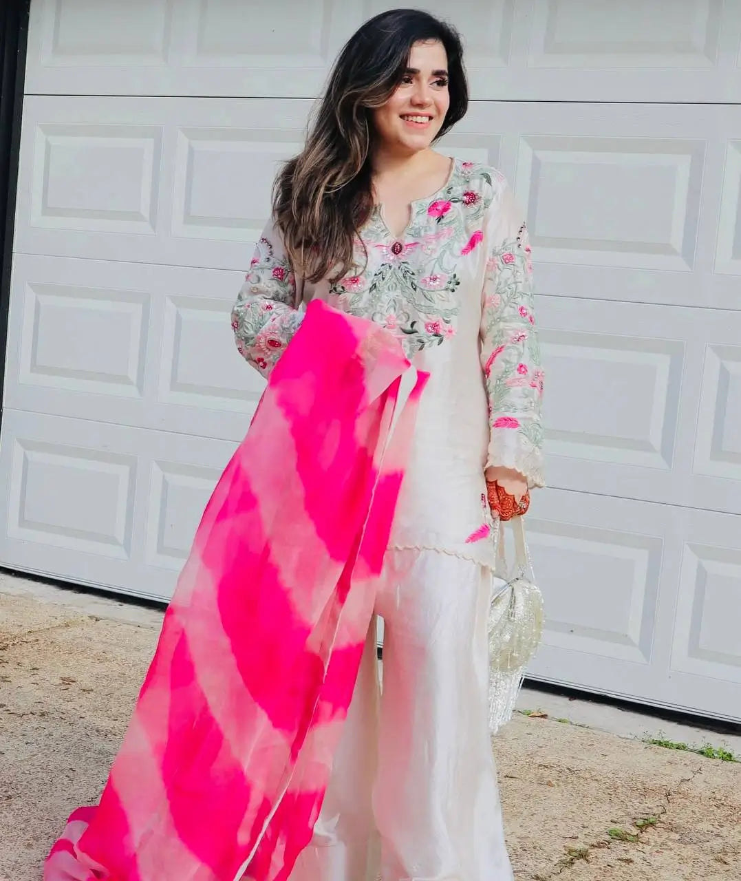 Elegant Vichitra Silk Palazzo Suit with Real Mirror Embroidery & Organza Silk Dupatta | Fully Stitched