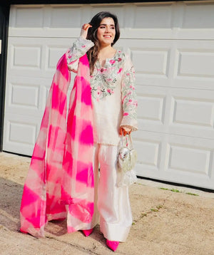Elegant Vichitra Silk Palazzo Suit with Real Mirror Embroidery & Organza Silk Dupatta | Fully Stitched