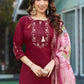 Elegant Viscose Silk Embroidered Kurti Set with Pant & Maslin Silk Dupatta – Stitched 3 Piece Set