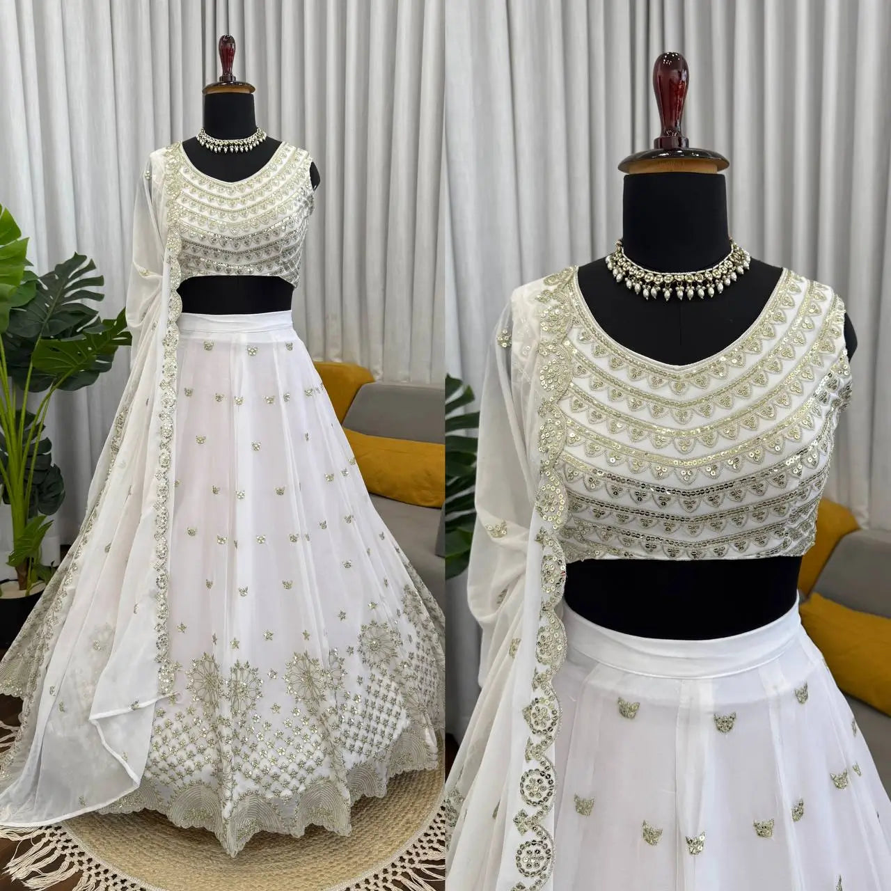 Elegant White Embroidered Lehenga Set with Dupatta for Wedding and Festive Wear