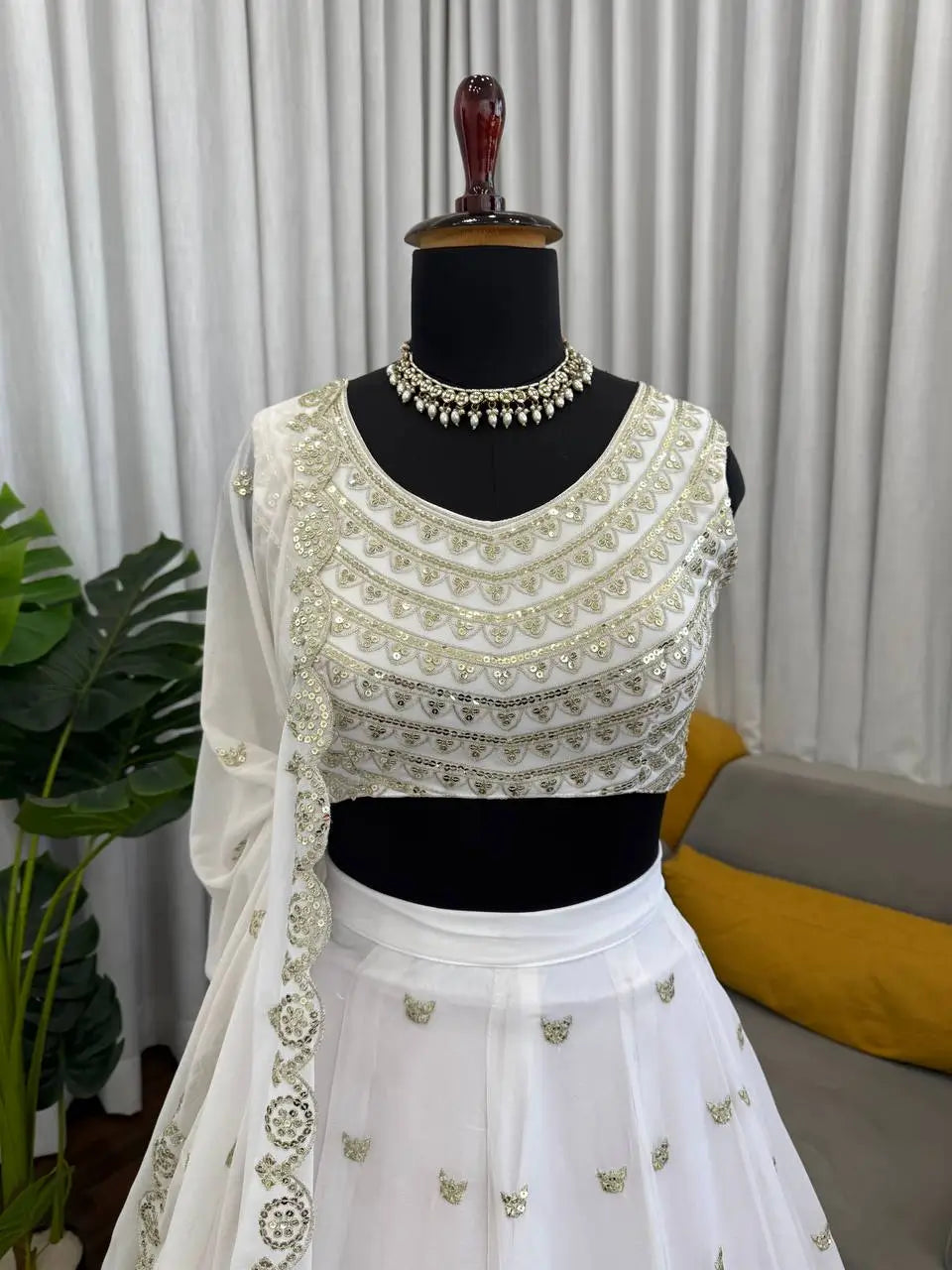 Elegant White Embroidered Lehenga Set with Dupatta for Wedding and Festive Wear