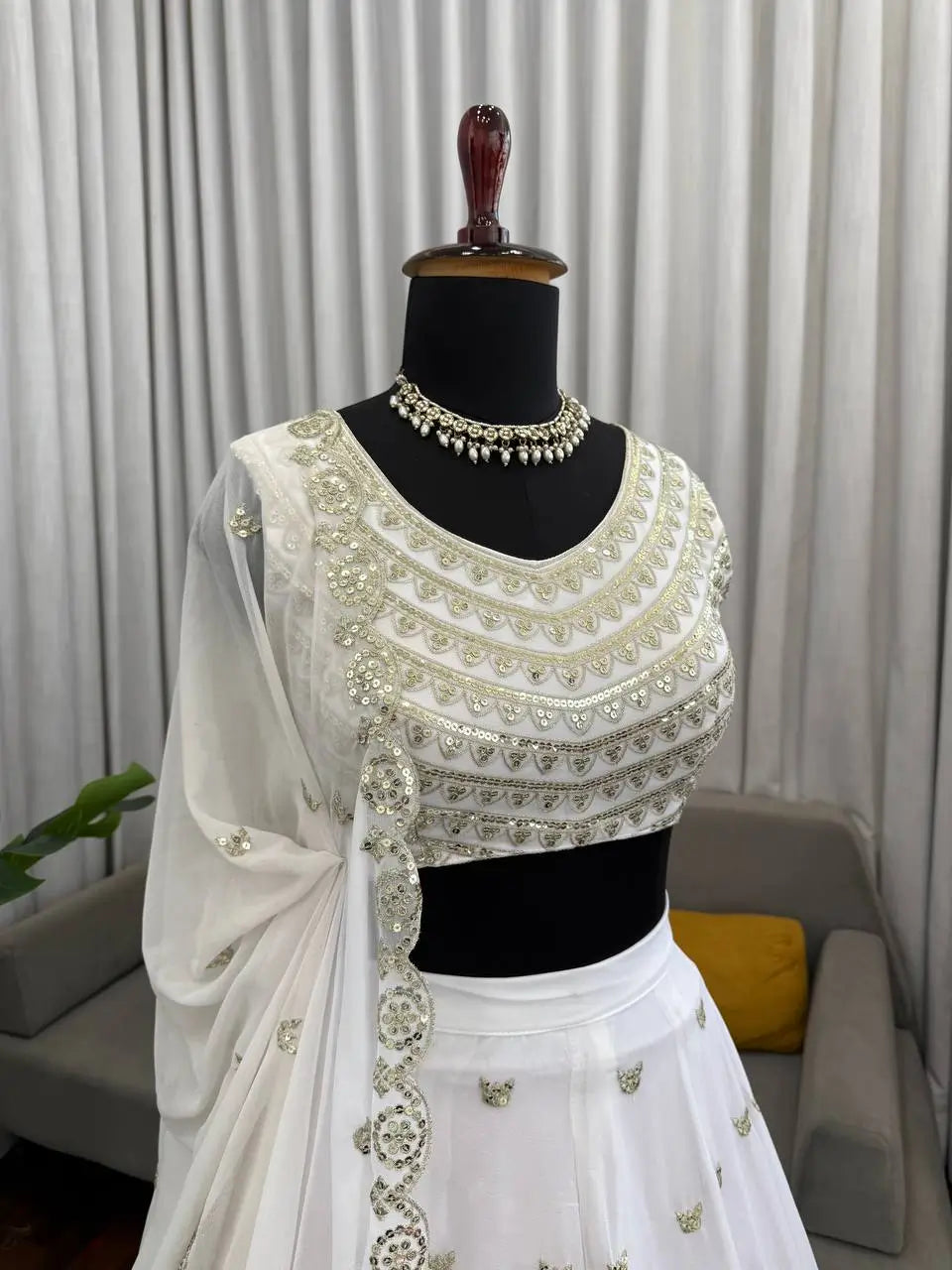 Elegant White Embroidered Lehenga Set with Dupatta for Wedding and Festive Wear