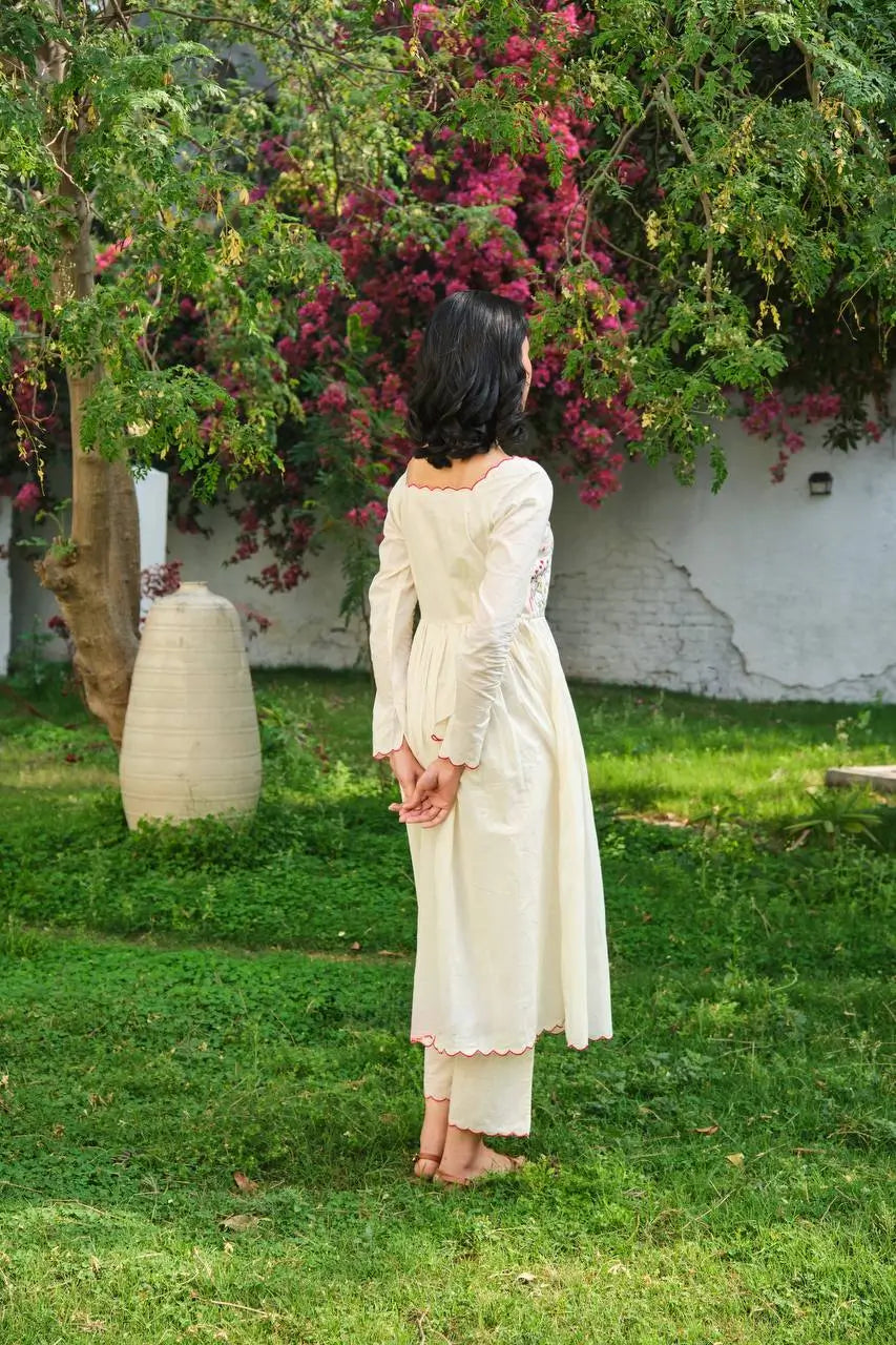 Elegant White Khadi Cotton Embroidered Suit Set with Pant & Dupatta – Ready to Wear