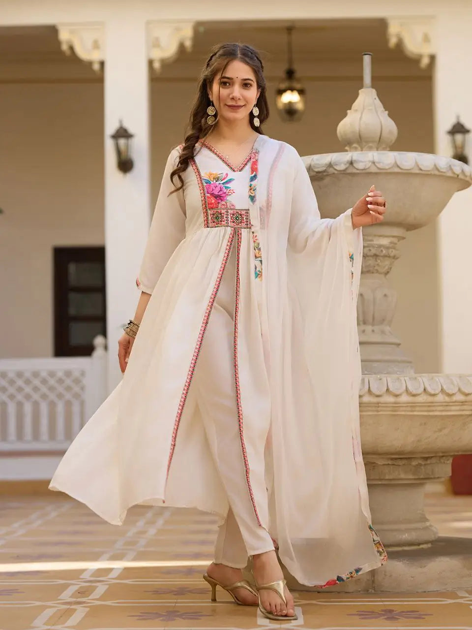 Elegant White Pure Viscose Silk Sequin Embroidered Kurta Set with Heavy Nazmin Dupatta | Party Wear