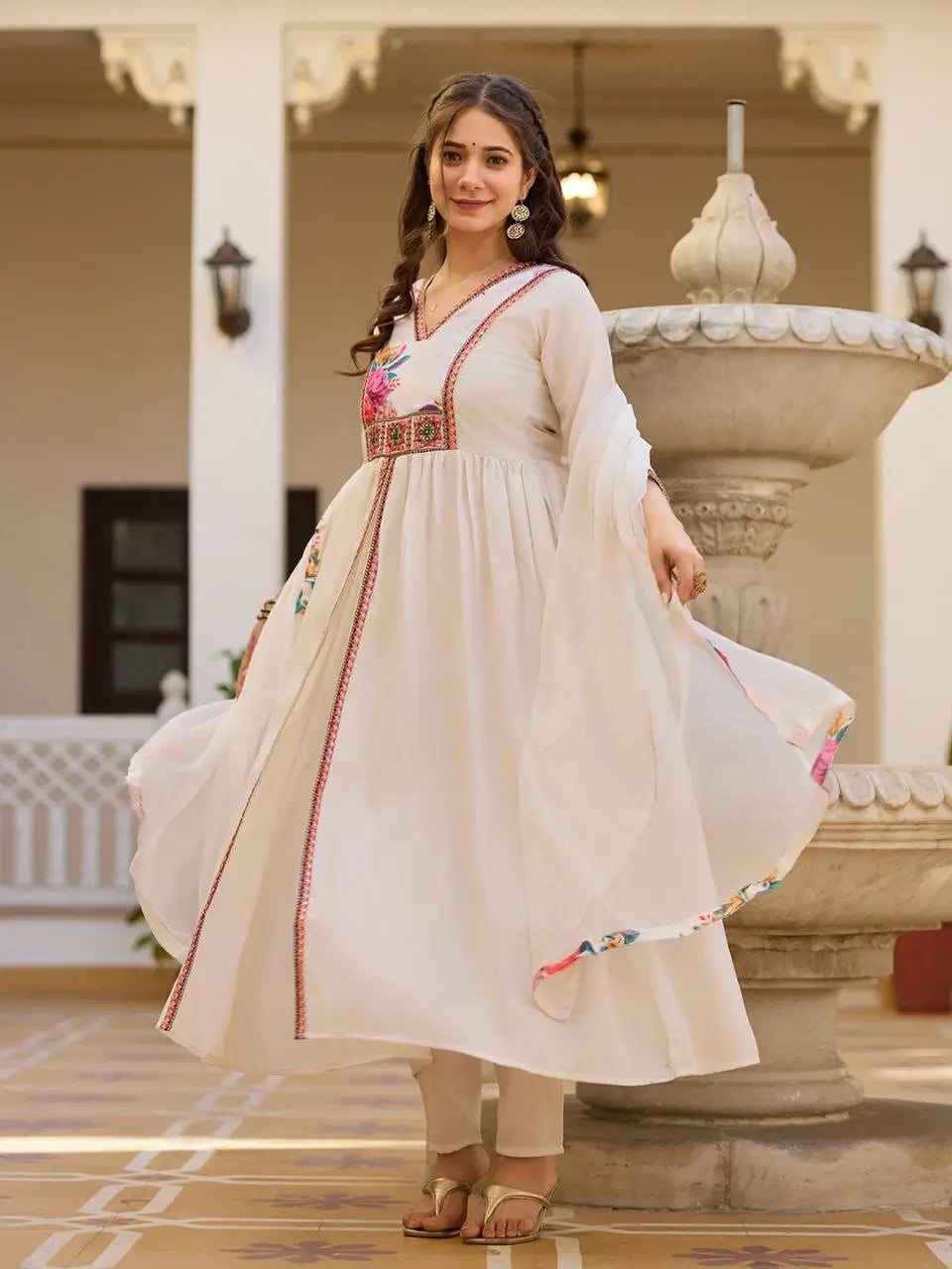 Elegant White Pure Viscose Silk Sequin Embroidered Kurta Set with Heavy Nazmin Dupatta | Party Wear