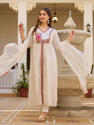 Elegant White Pure Viscose Silk Sequin Embroidered Kurta Set with Heavy Nazmin Dupatta | Party Wear