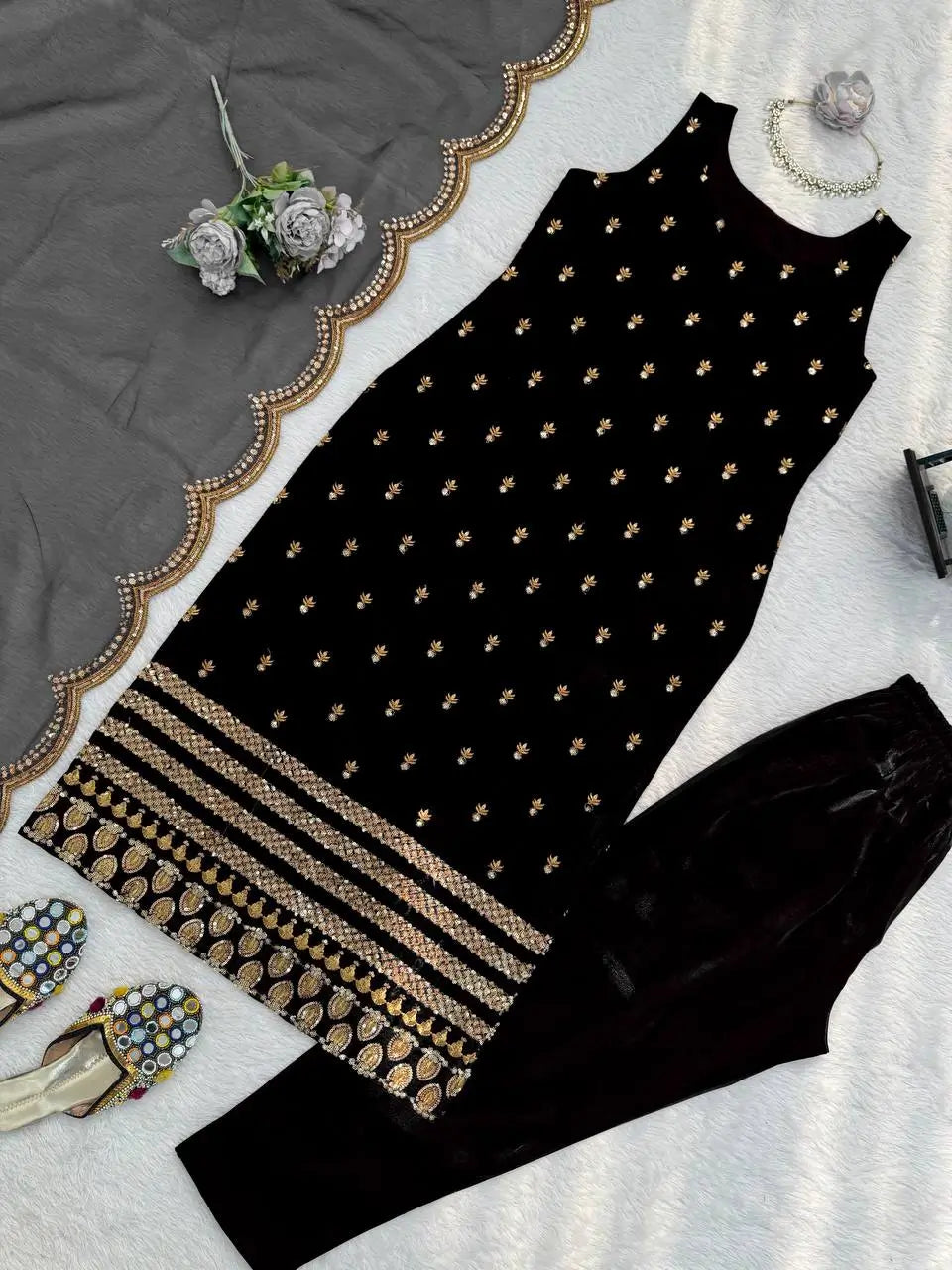 Elegant Zari Embroidered Straight Suit Set for Festive and Party Wear