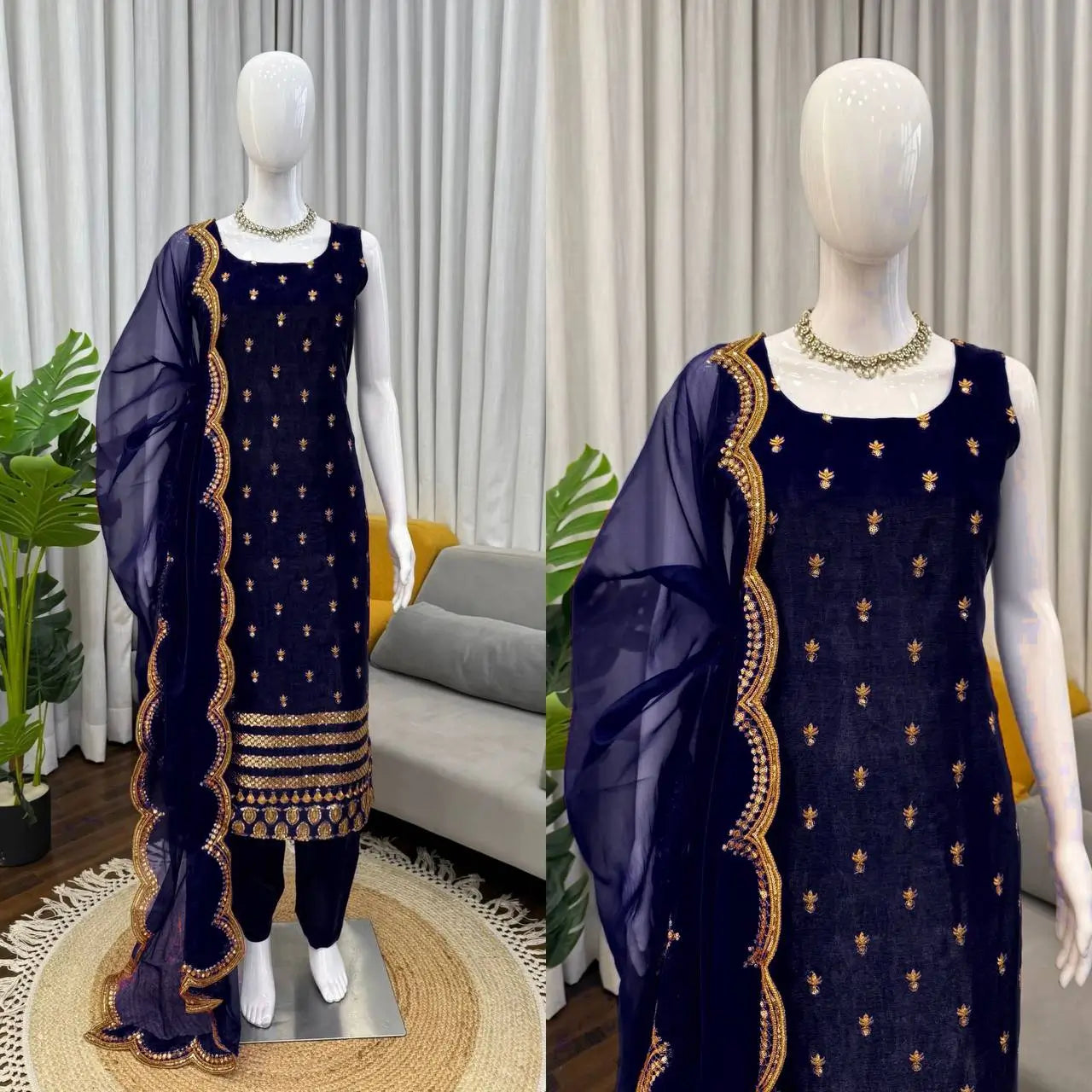 Elegant Zari Embroidered Straight Suit Set for Festive and Party Wear