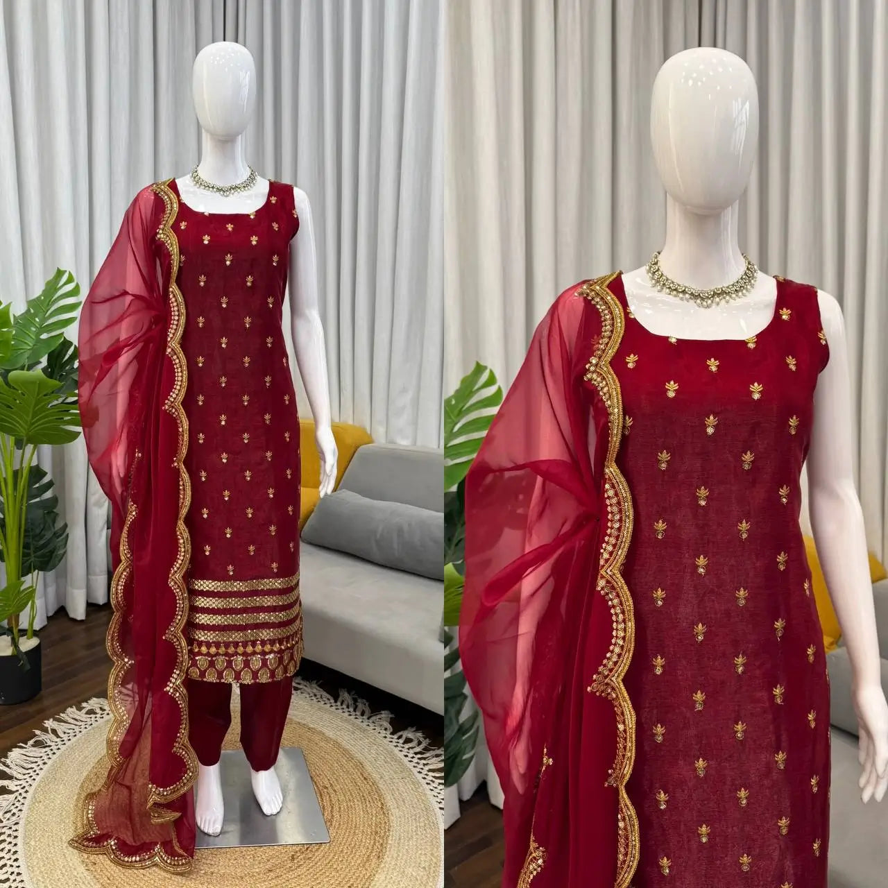 Elegant Zari Embroidered Straight Suit Set for Festive and Party Wear