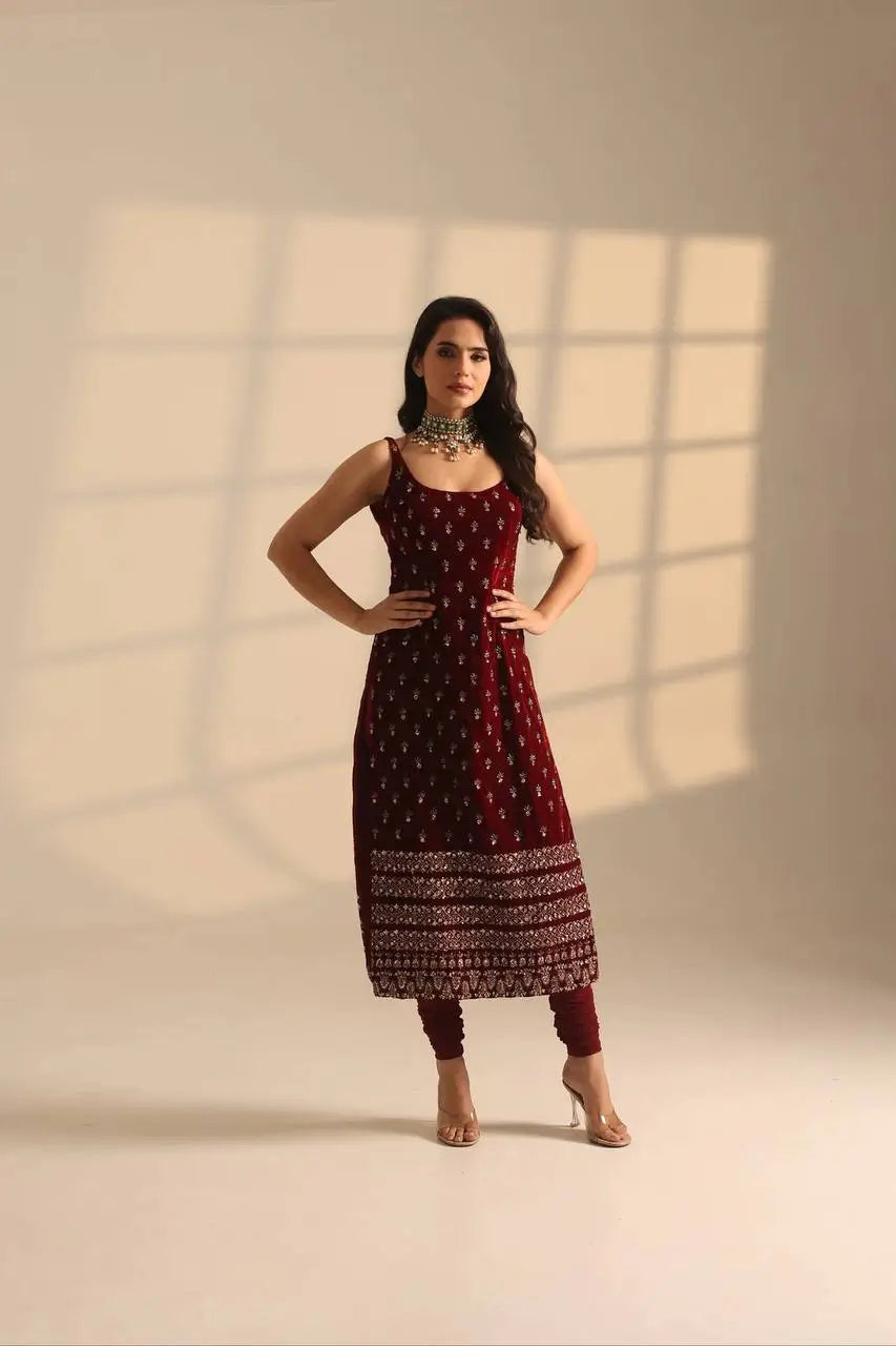 Elegant Zari Embroidered Straight Suit Set for Festive and Party Wear