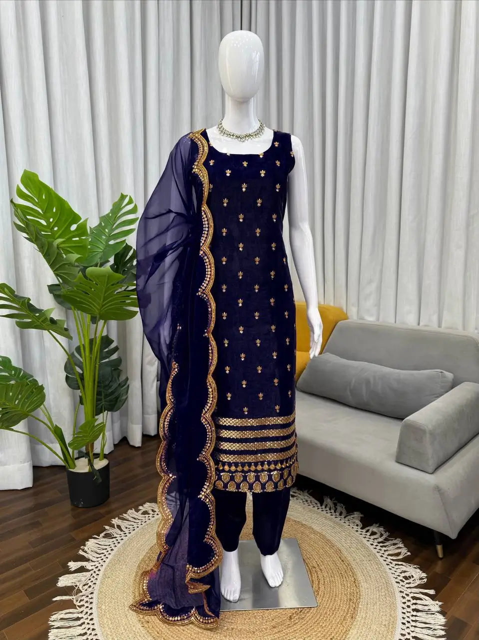 Elegant Zari Embroidered Straight Suit Set for Festive and Party Wear