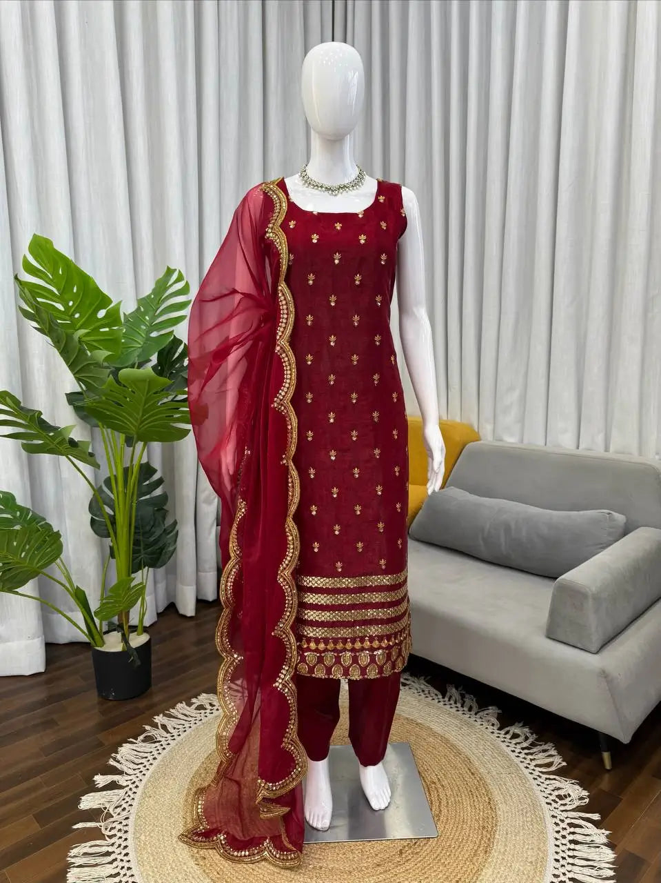 Elegant Zari Embroidered Straight Suit Set for Festive and Party Wear