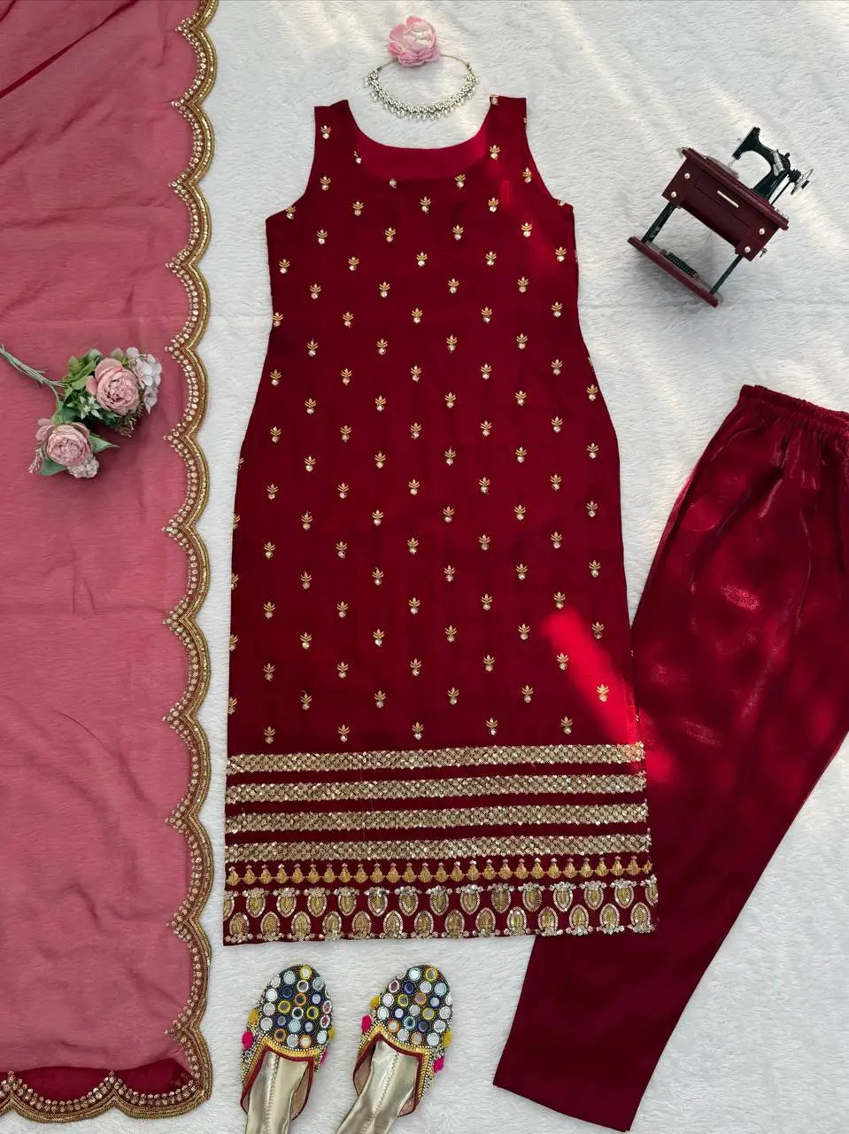 Elegant Zari Embroidered Straight Suit Set for Festive and Party Wear