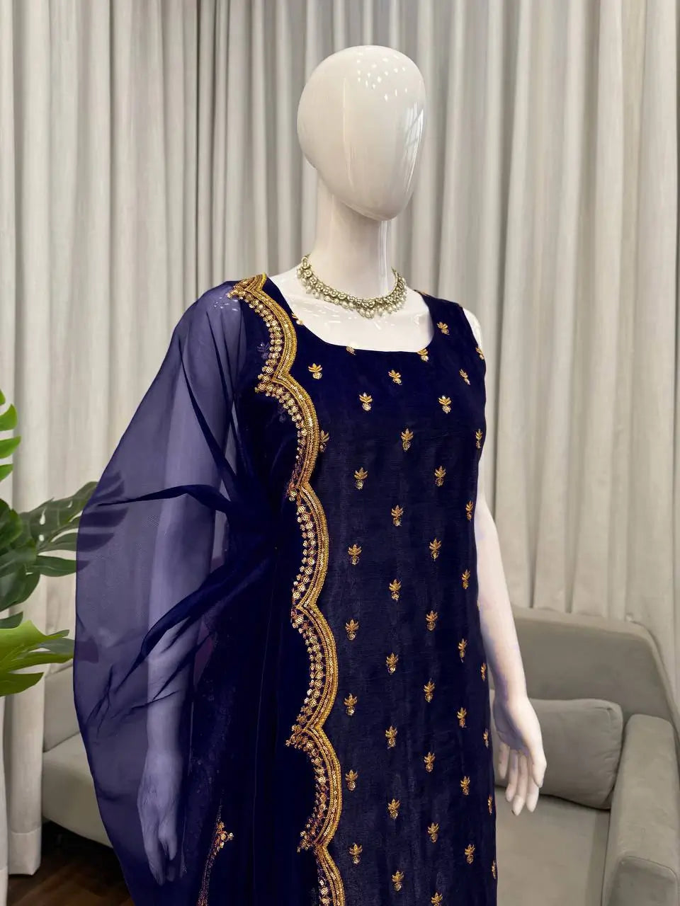 Elegant Zari Embroidered Straight Suit Set for Festive and Party Wear