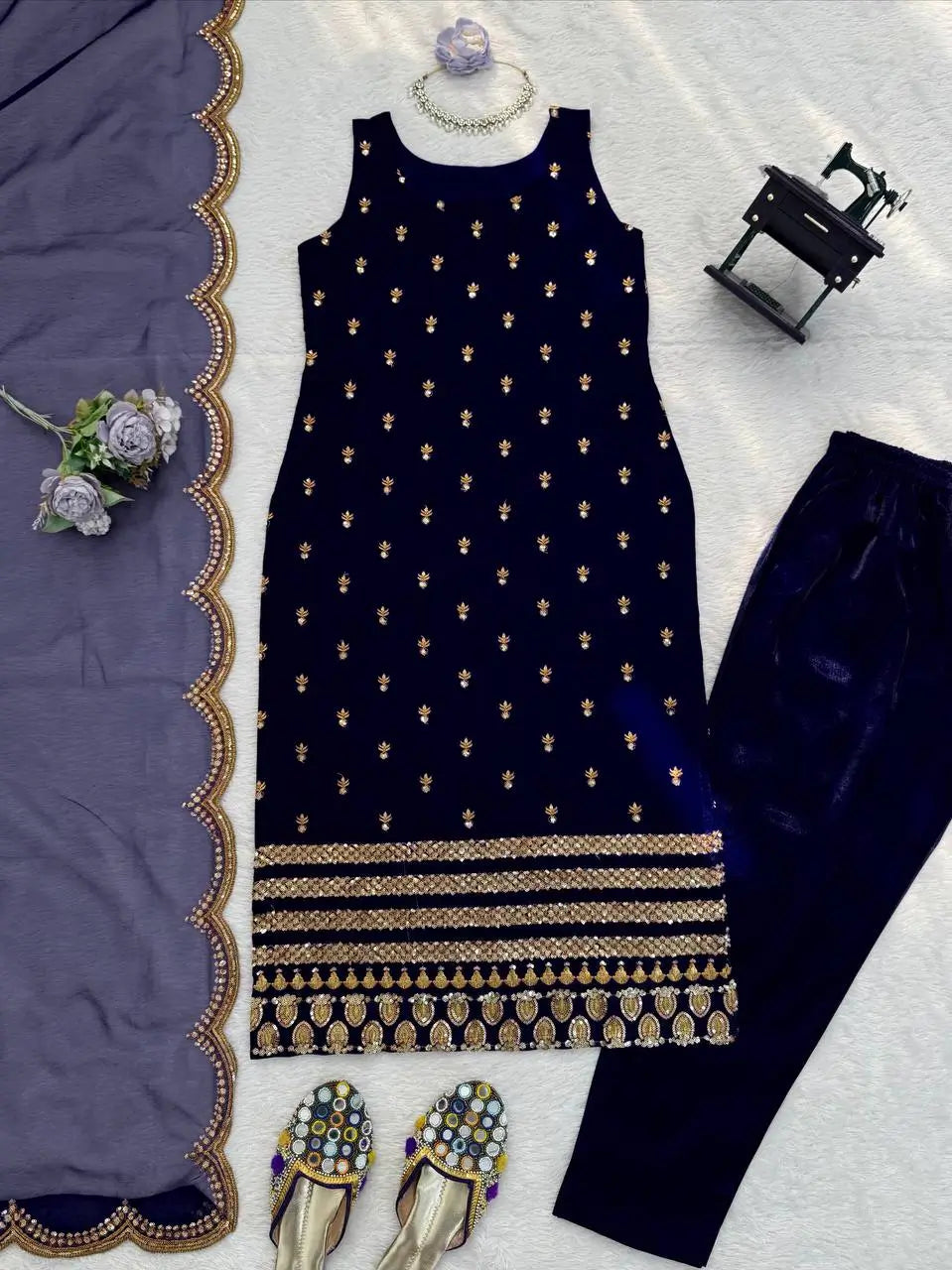 Elegant Zari Embroidered Straight Suit Set for Festive and Party Wear
