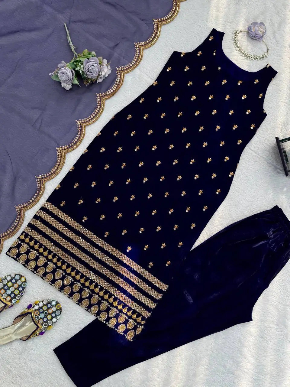 Elegant Zari Embroidered Straight Suit Set for Festive and Party Wear