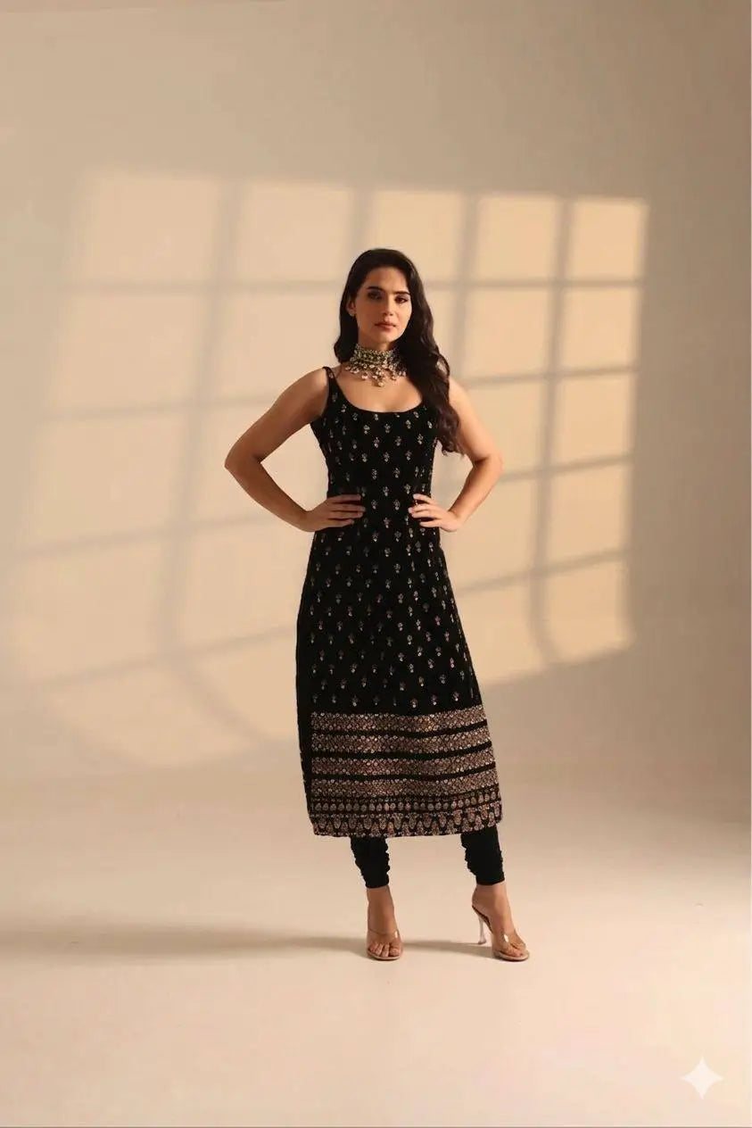 Elegant Zari Embroidered Straight Suit Set for Festive and Party Wear