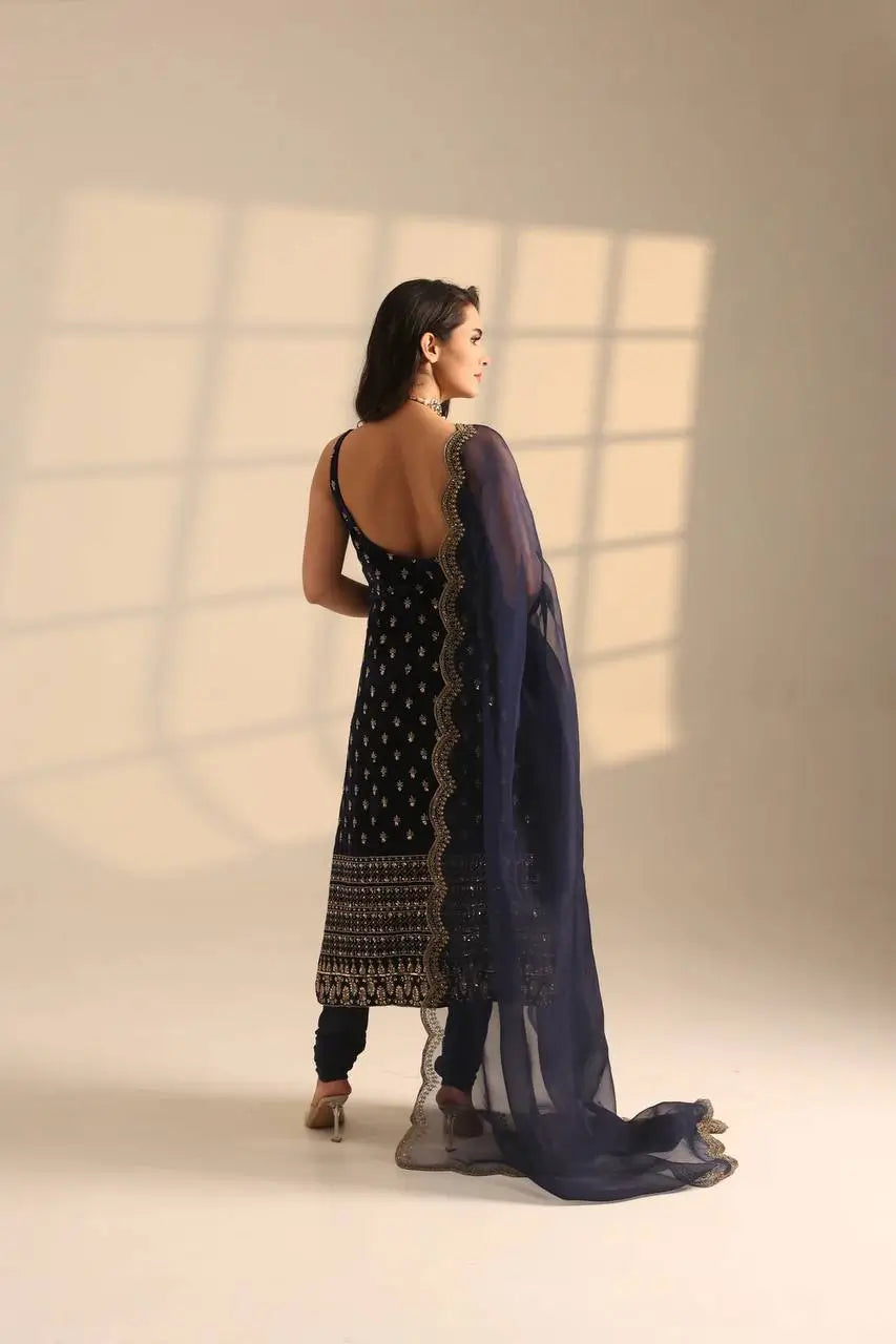 Elegant Zari Embroidered Straight Suit Set for Festive and Party Wear